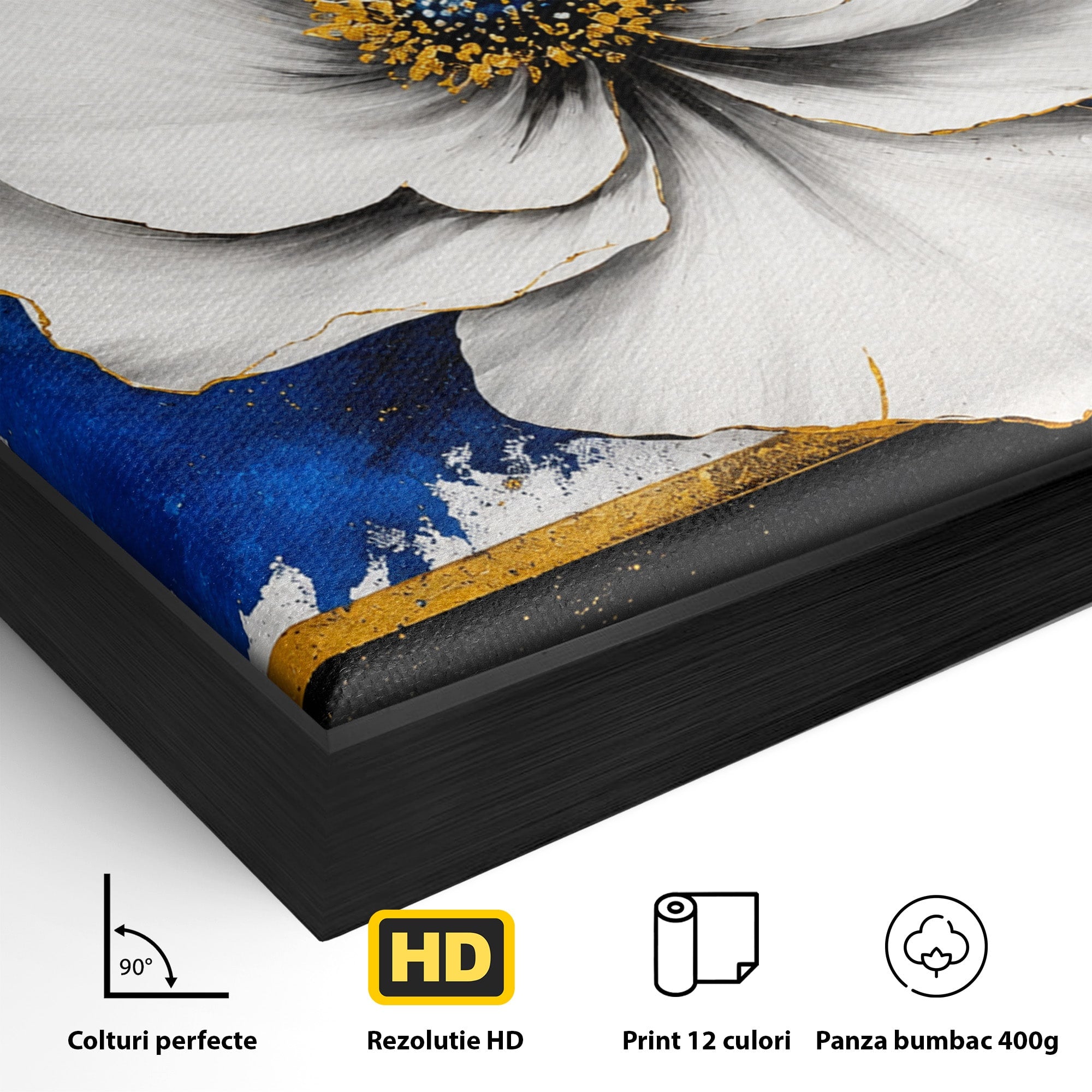 Tablou Canvas Premium LuxCanva® A1826, Splendoare în Alb, Floare, Abstract, Modern, Eleganta, Living, Dormitor, Culori Vibrante