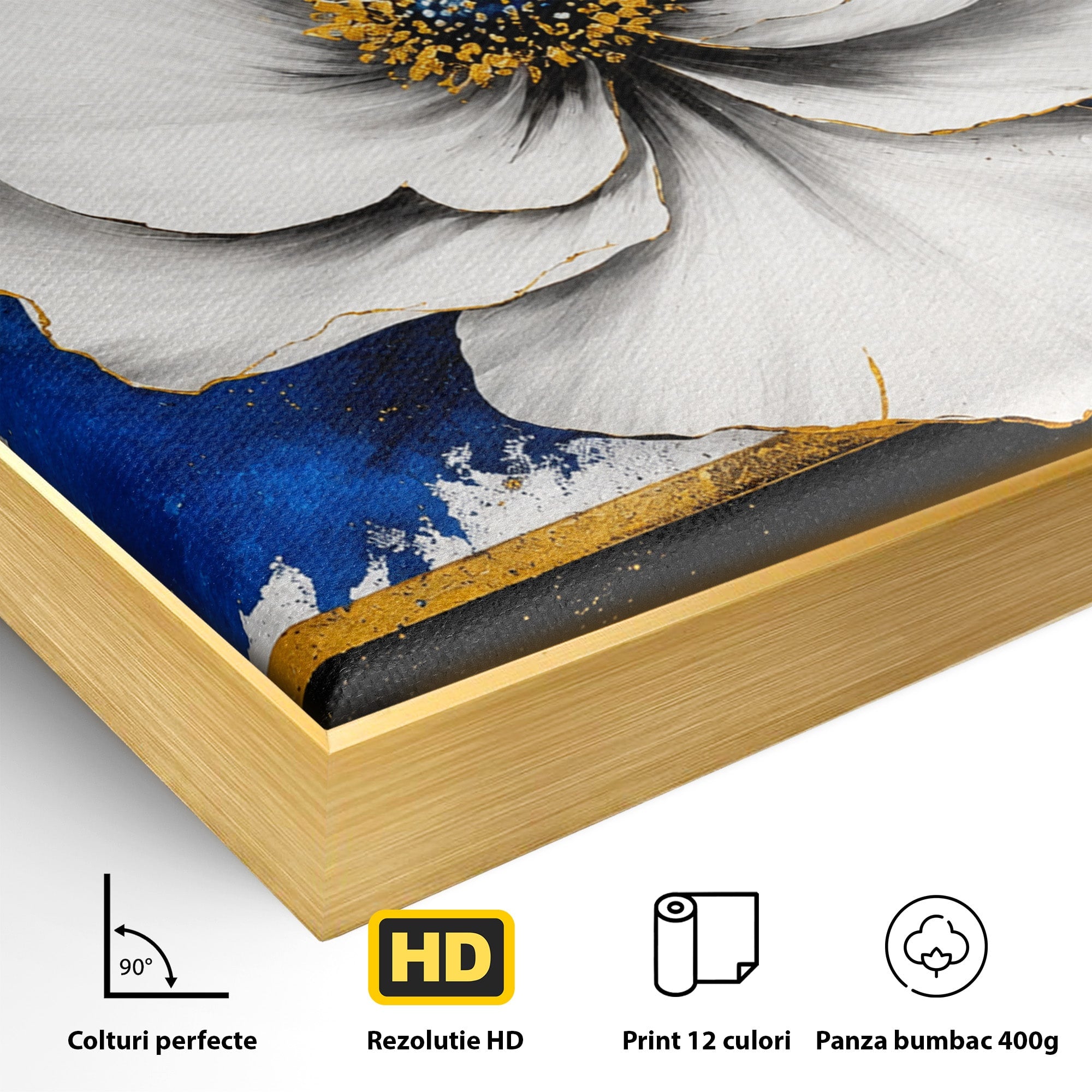 Tablou Canvas Premium LuxCanva® A1826, Splendoare în Alb, Floare, Abstract, Modern, Eleganta, Living, Dormitor, Culori Vibrante