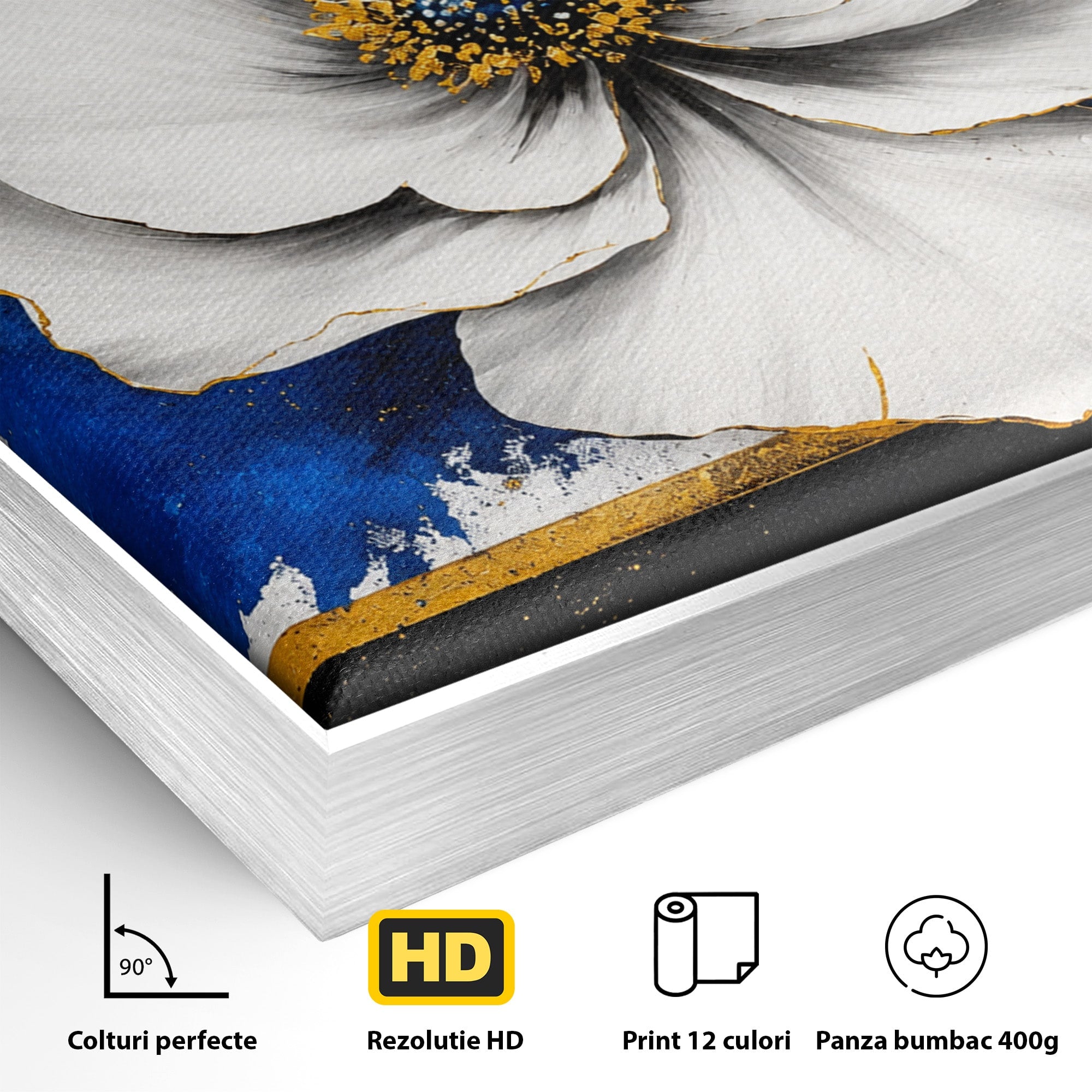Tablou Canvas Premium LuxCanva® A1826, Splendoare în Alb, Floare, Abstract, Modern, Eleganta, Living, Dormitor, Culori Vibrante