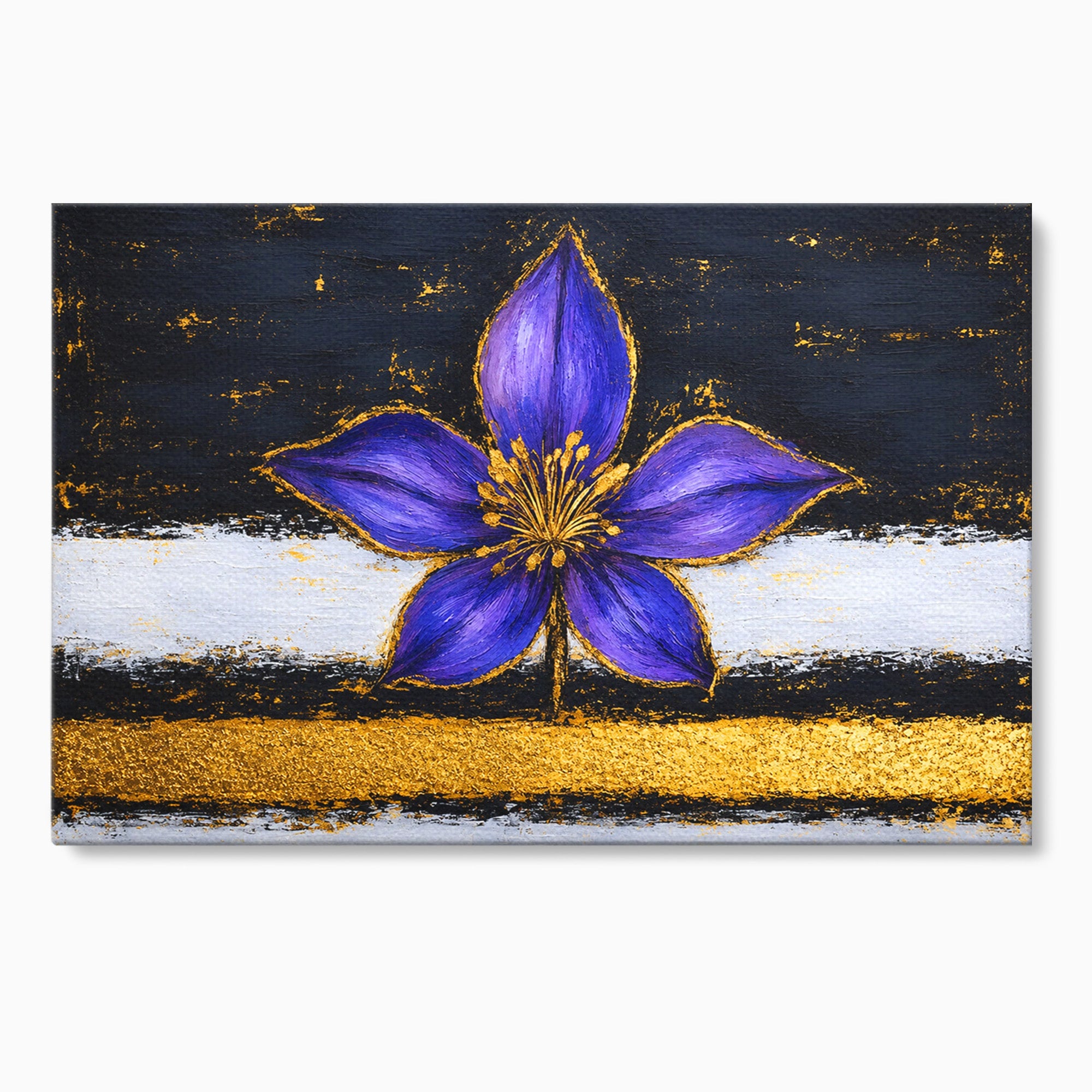 Tablou Canvas Premium LuxCanva® A1827, Rafinament Violet, Floare, Abstract, Aur, Living, Dormitor, Culori Vibrante