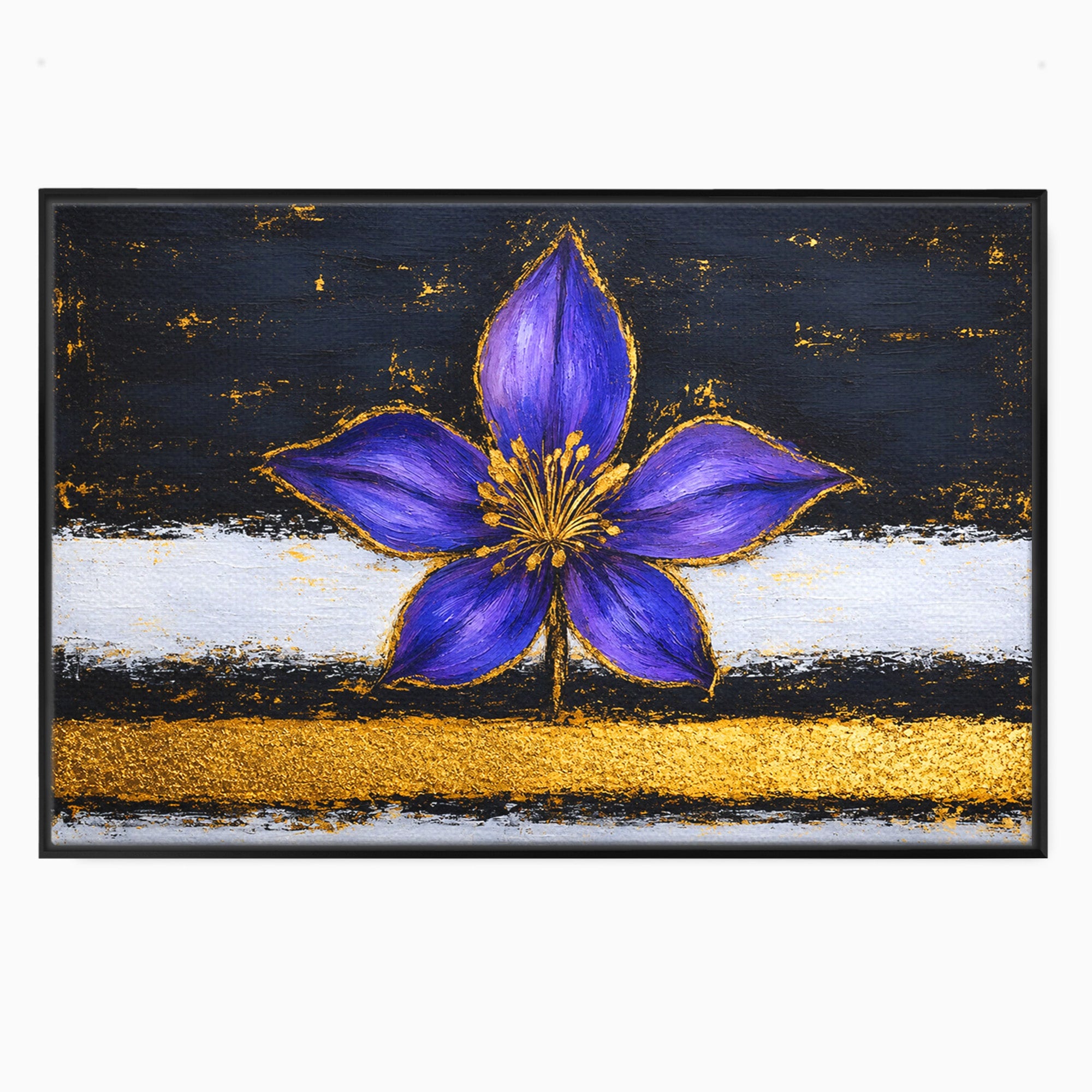 Tablou Canvas Premium LuxCanva® A1827, Rafinament Violet, Floare, Abstract, Aur, Living, Dormitor, Culori Vibrante
