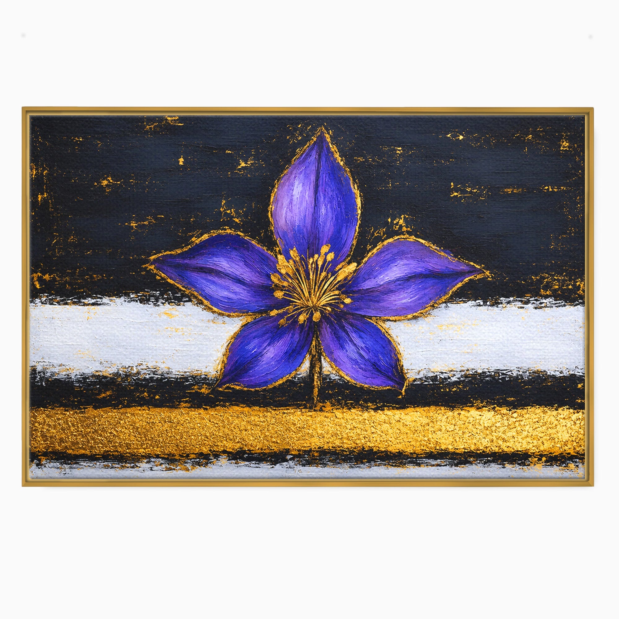 Tablou Canvas Premium LuxCanva® A1827, Rafinament Violet, Floare, Abstract, Aur, Living, Dormitor, Culori Vibrante