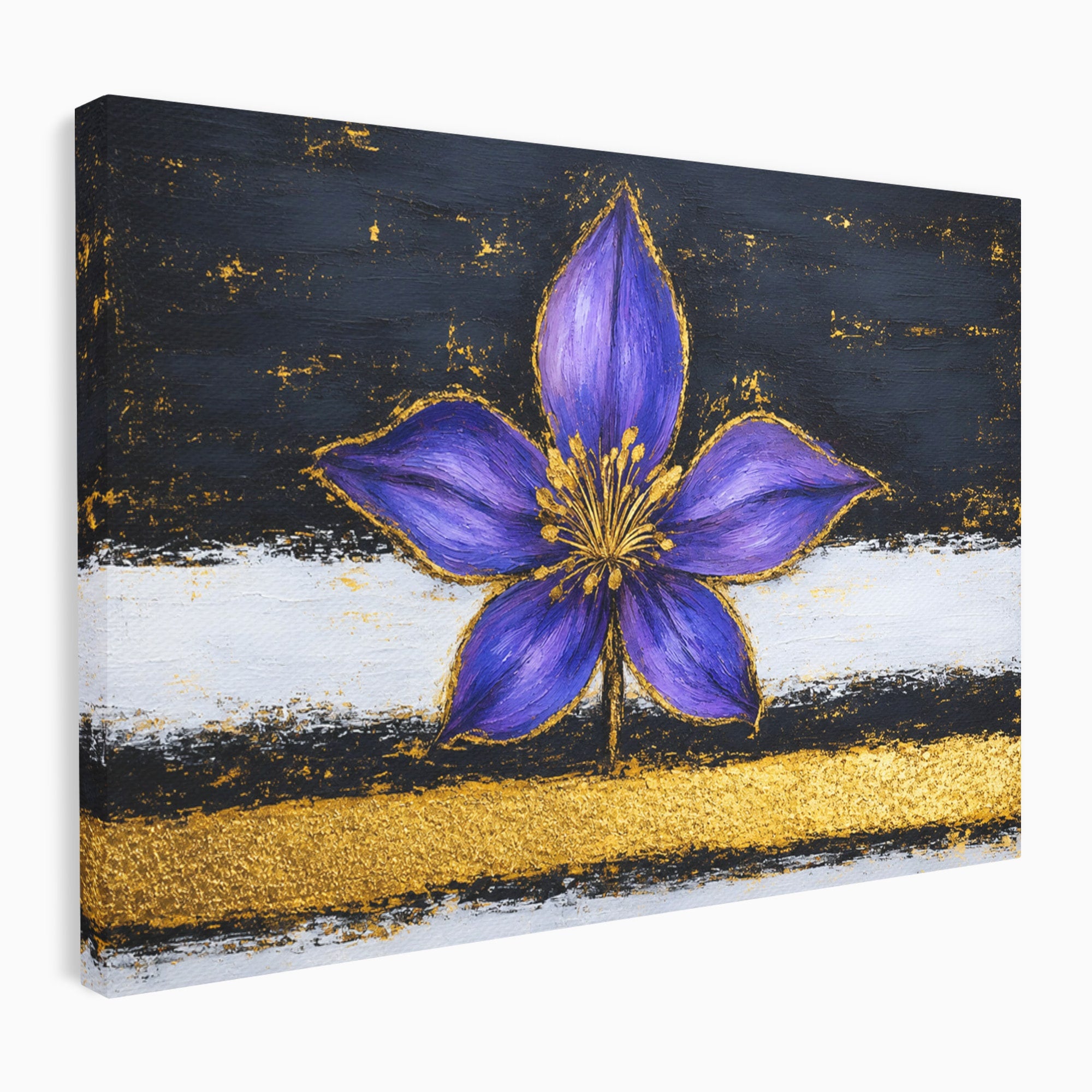 Tablou Canvas Premium LuxCanva® A1827, Rafinament Violet, Floare, Abstract, Aur, Living, Dormitor, Culori Vibrante