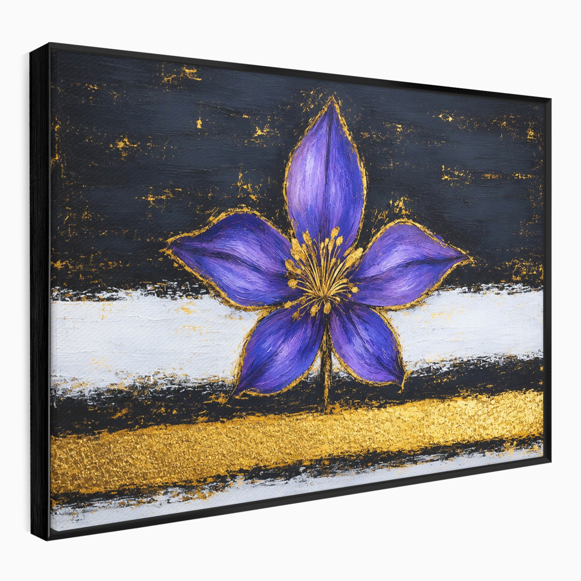 Tablou Canvas Premium LuxCanva® A1827, Rafinament Violet, Floare, Abstract, Aur, Living, Dormitor, Culori Vibrante