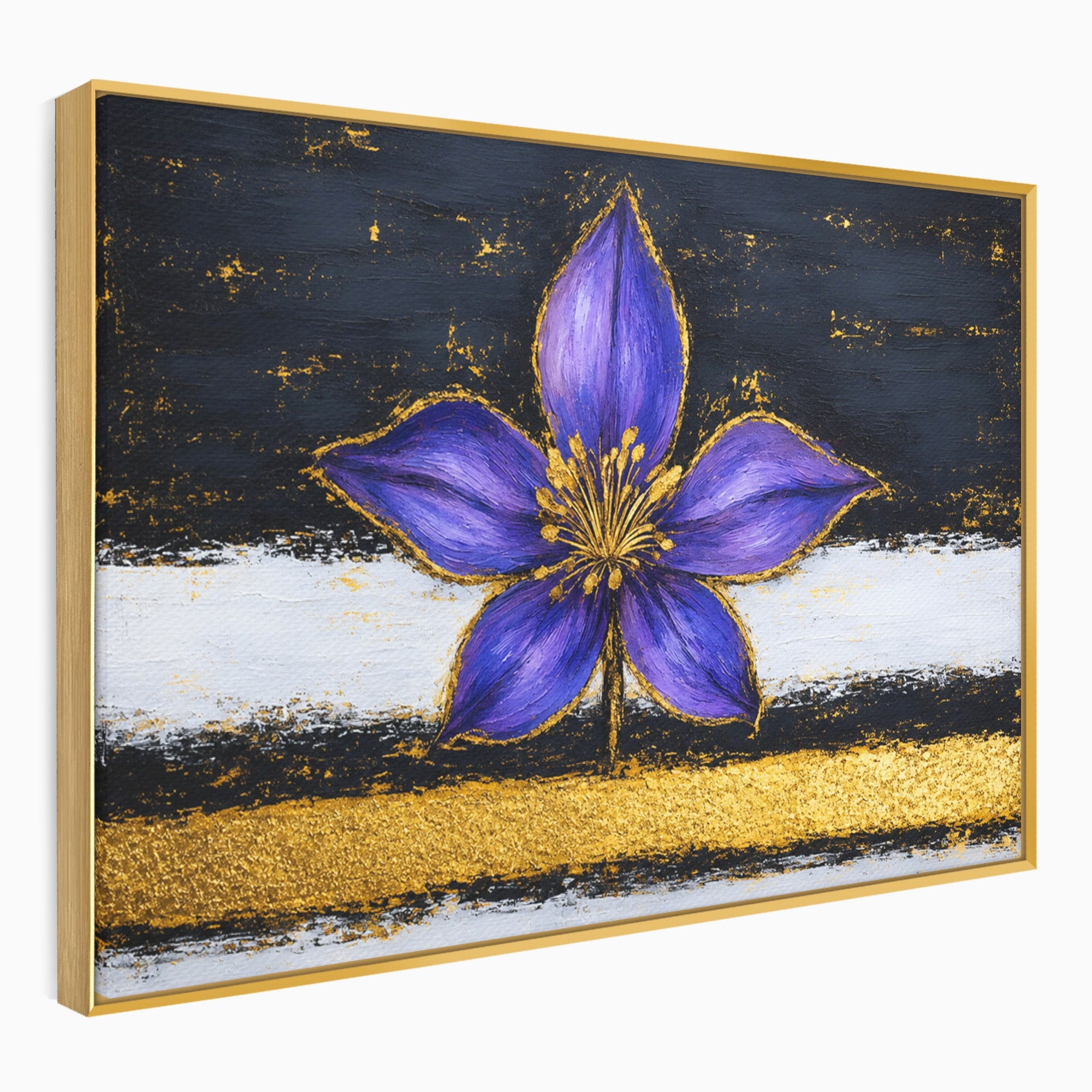 Tablou Canvas Premium LuxCanva® A1827, Rafinament Violet, Floare, Abstract, Aur, Living, Dormitor, Culori Vibrante