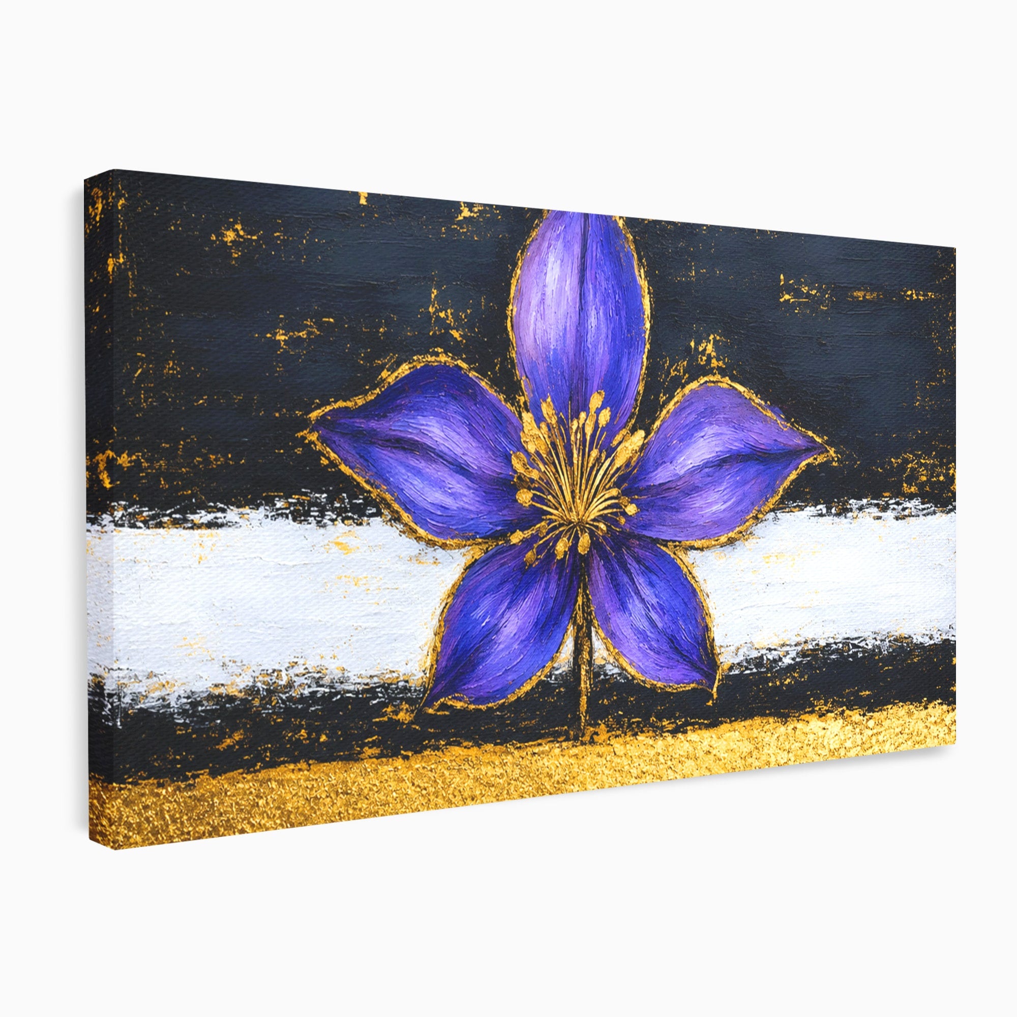 Tablou Canvas Premium LuxCanva® A1827, Rafinament Violet, Floare, Abstract, Aur, Living, Dormitor, Culori Vibrante