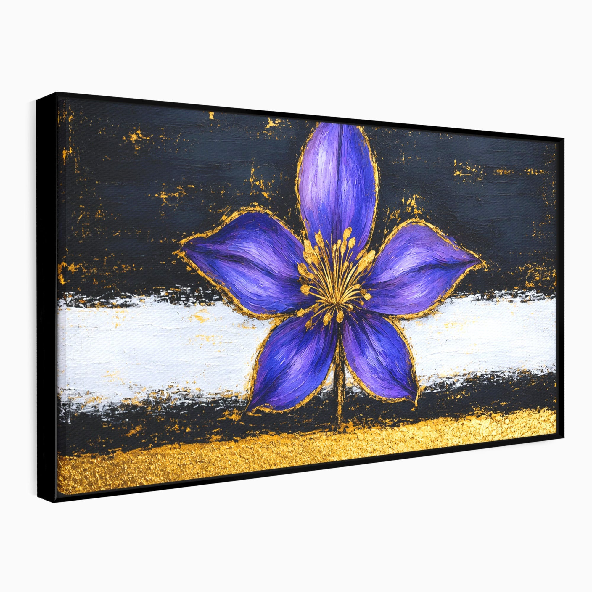 Tablou Canvas Premium LuxCanva® A1827, Rafinament Violet, Floare, Abstract, Aur, Living, Dormitor, Culori Vibrante
