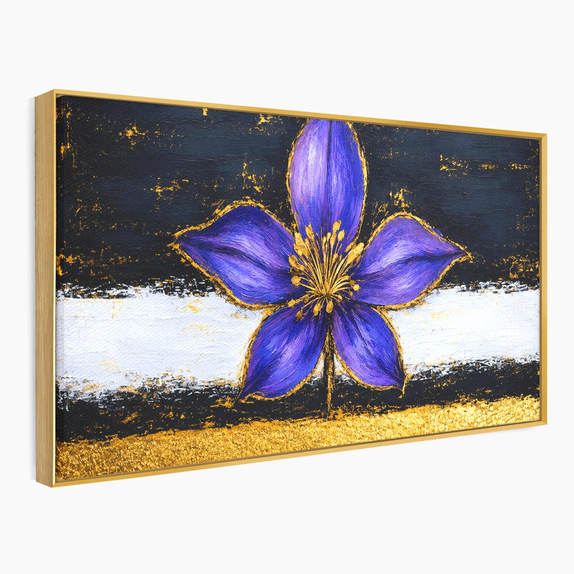 Tablou Canvas Premium LuxCanva® A1827, Rafinament Violet, Floare, Abstract, Aur, Living, Dormitor, Culori Vibrante