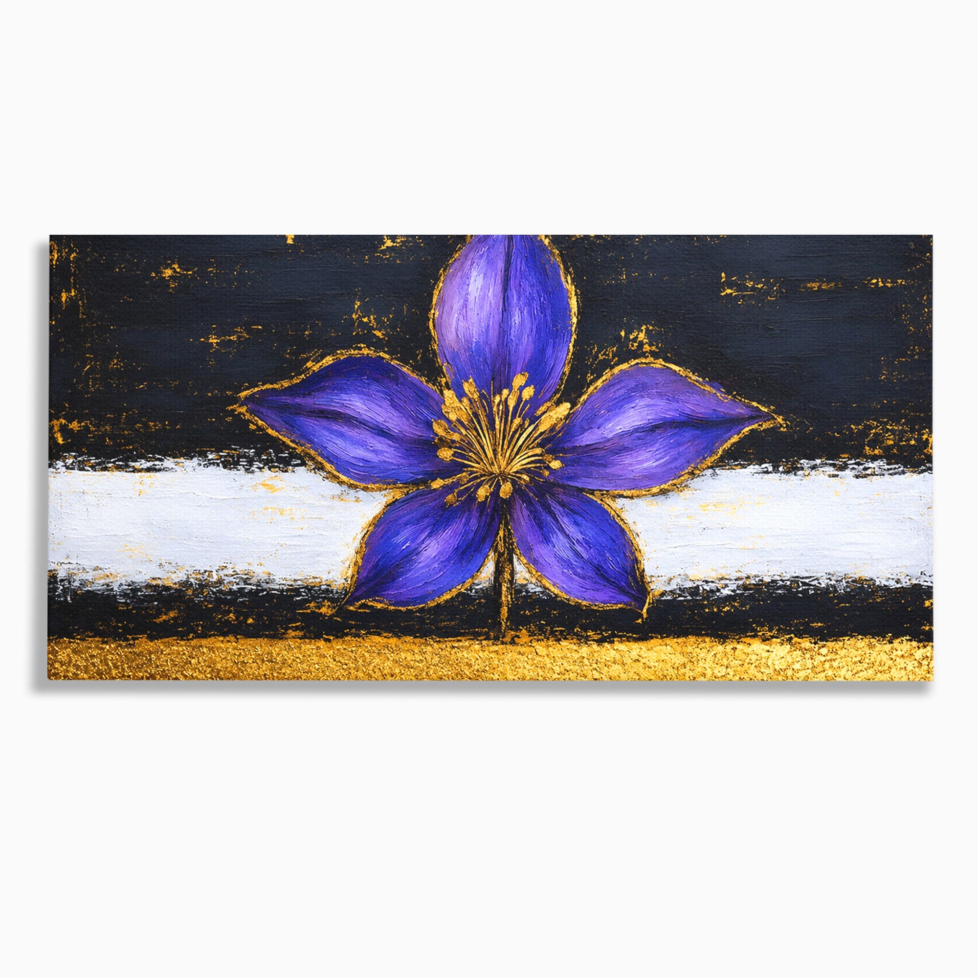 Tablou Canvas Premium LuxCanva® A1827, Rafinament Violet, Floare, Abstract, Aur, Living, Dormitor, Culori Vibrante