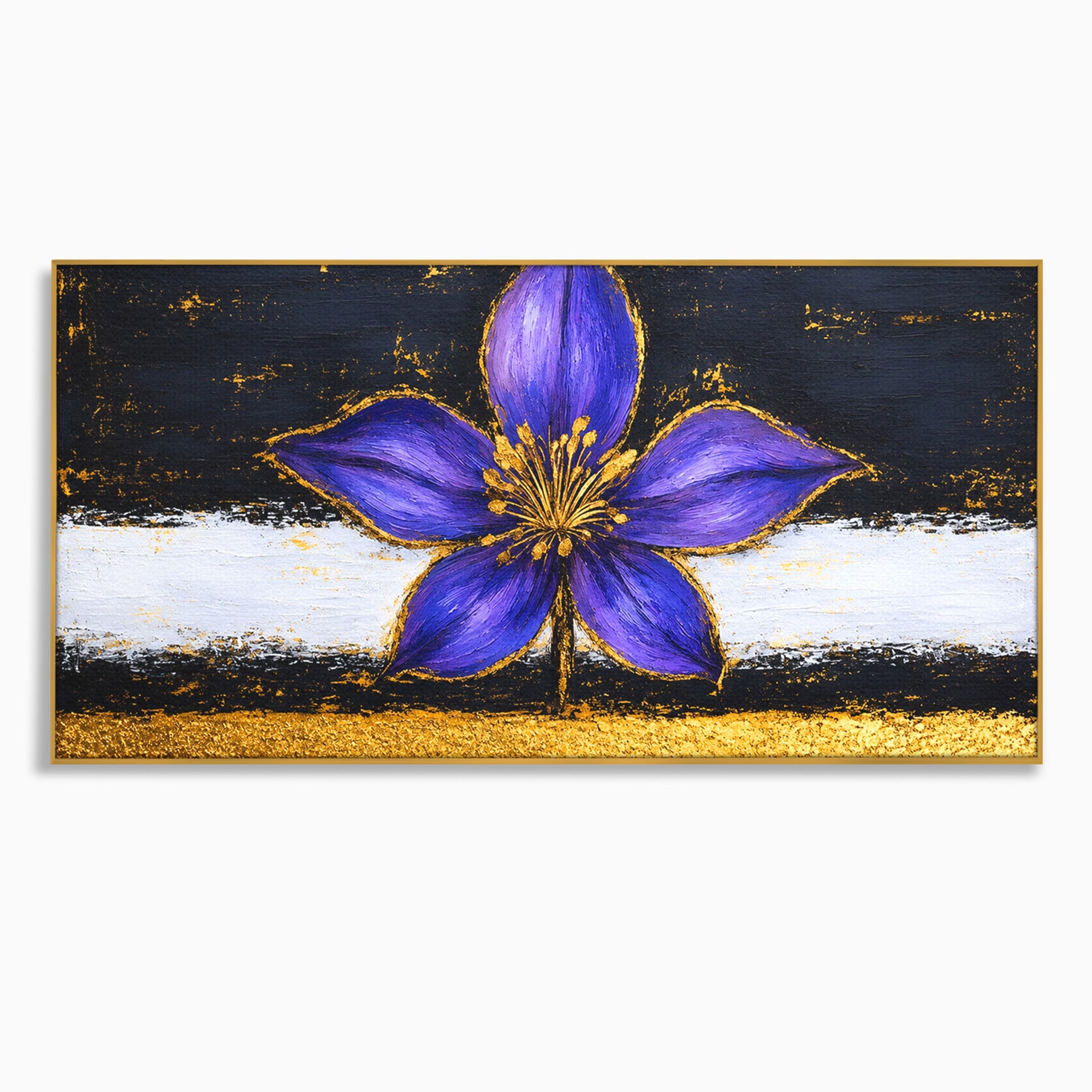 Tablou Canvas Premium LuxCanva® A1827, Rafinament Violet, Floare, Abstract, Aur, Living, Dormitor, Culori Vibrante