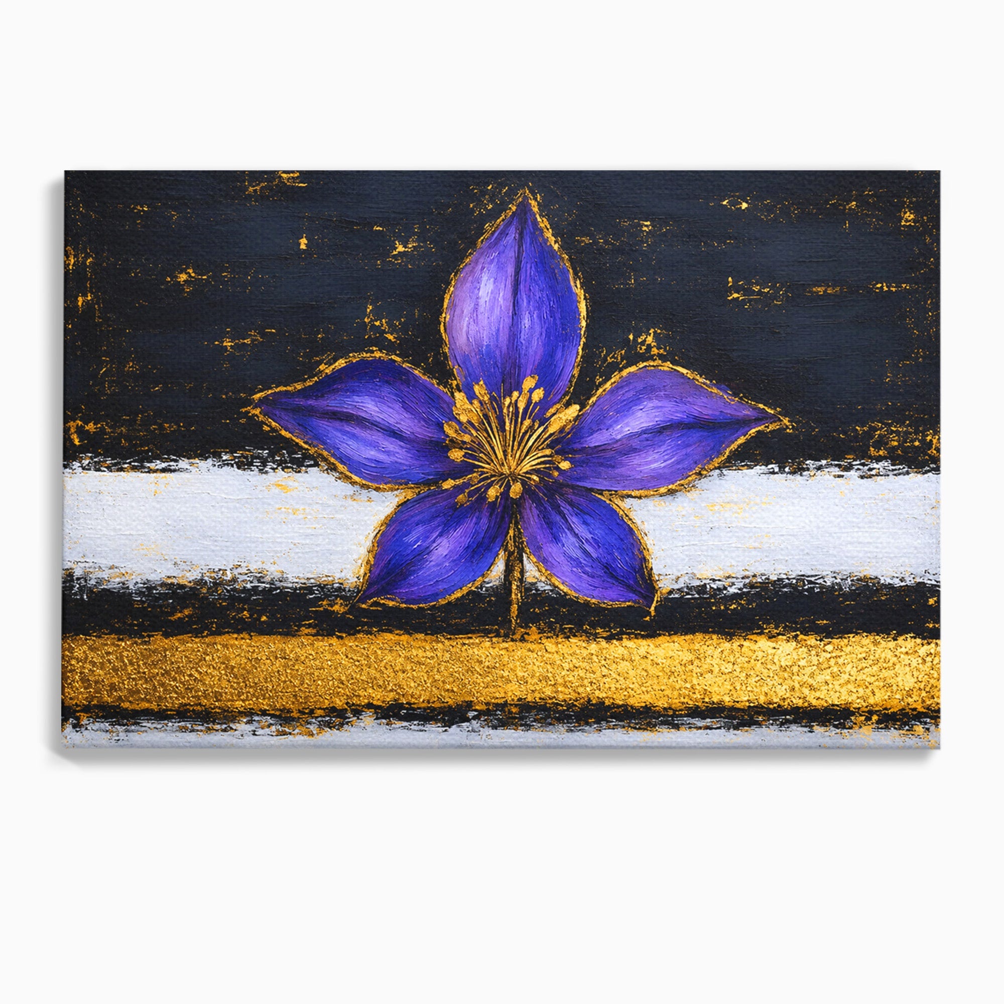Tablou Canvas Premium LuxCanva® A1827, Rafinament Violet, Floare, Abstract, Aur, Living, Dormitor, Culori Vibrante