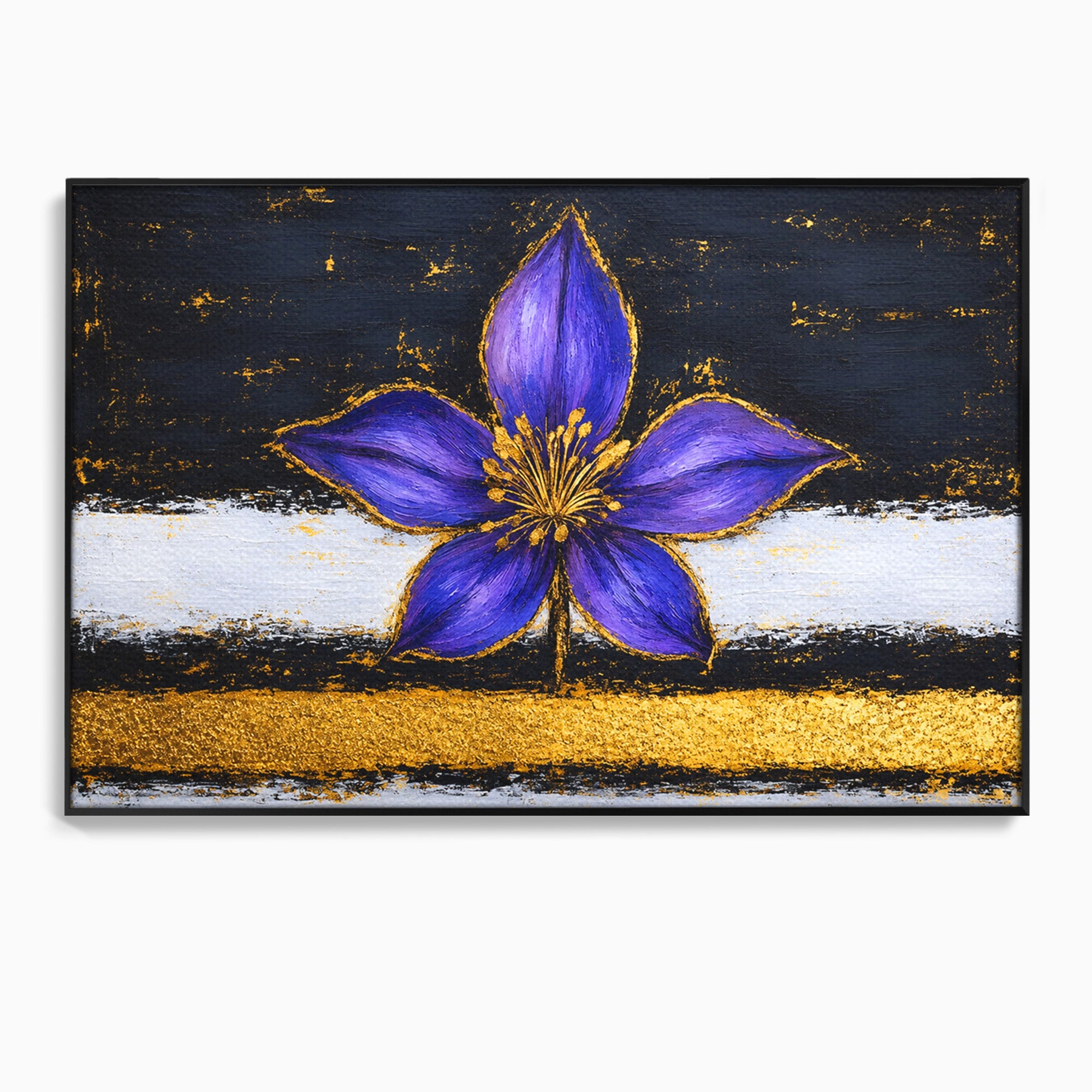 Tablou Canvas Premium LuxCanva® A1827, Rafinament Violet, Floare, Abstract, Aur, Living, Dormitor, Culori Vibrante