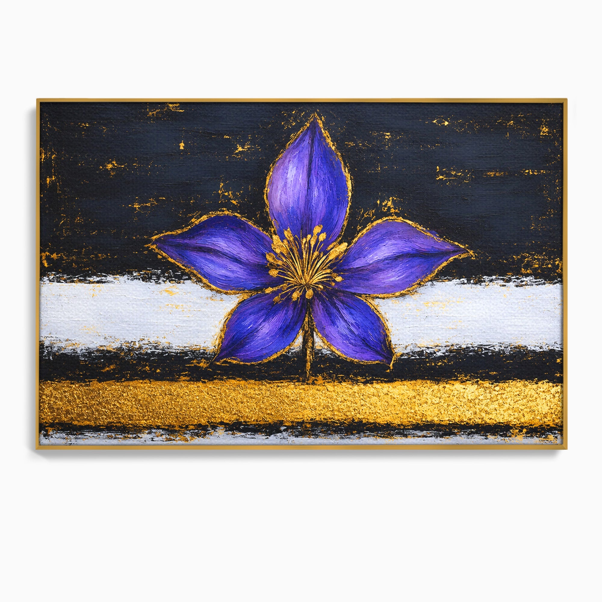 Tablou Canvas Premium LuxCanva® A1827, Rafinament Violet, Floare, Abstract, Aur, Living, Dormitor, Culori Vibrante