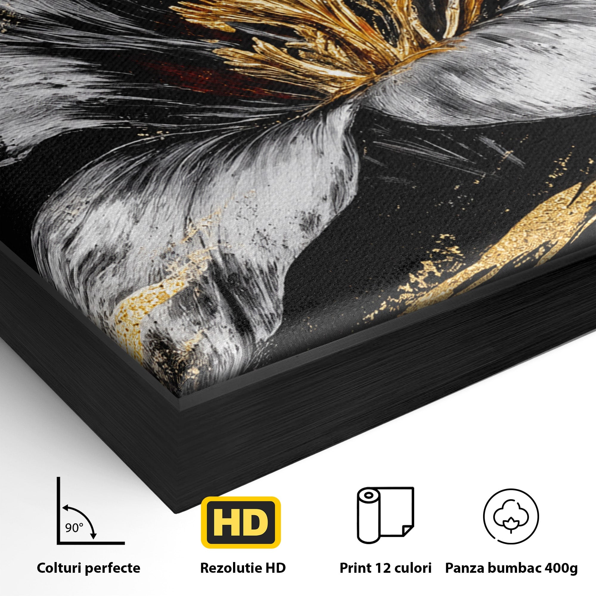 Tablou Canvas Premium LuxCanva® A1828, Eleganță de Argint, Floare, Eleganta, Abstract, Dormitor, Living, Culori Vibrante