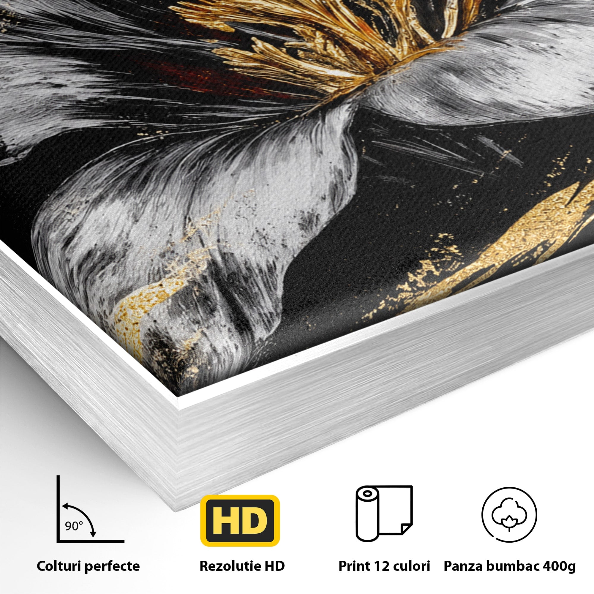 Tablou Canvas Premium LuxCanva® A1828, Eleganță de Argint, Floare, Eleganta, Abstract, Dormitor, Living, Culori Vibrante