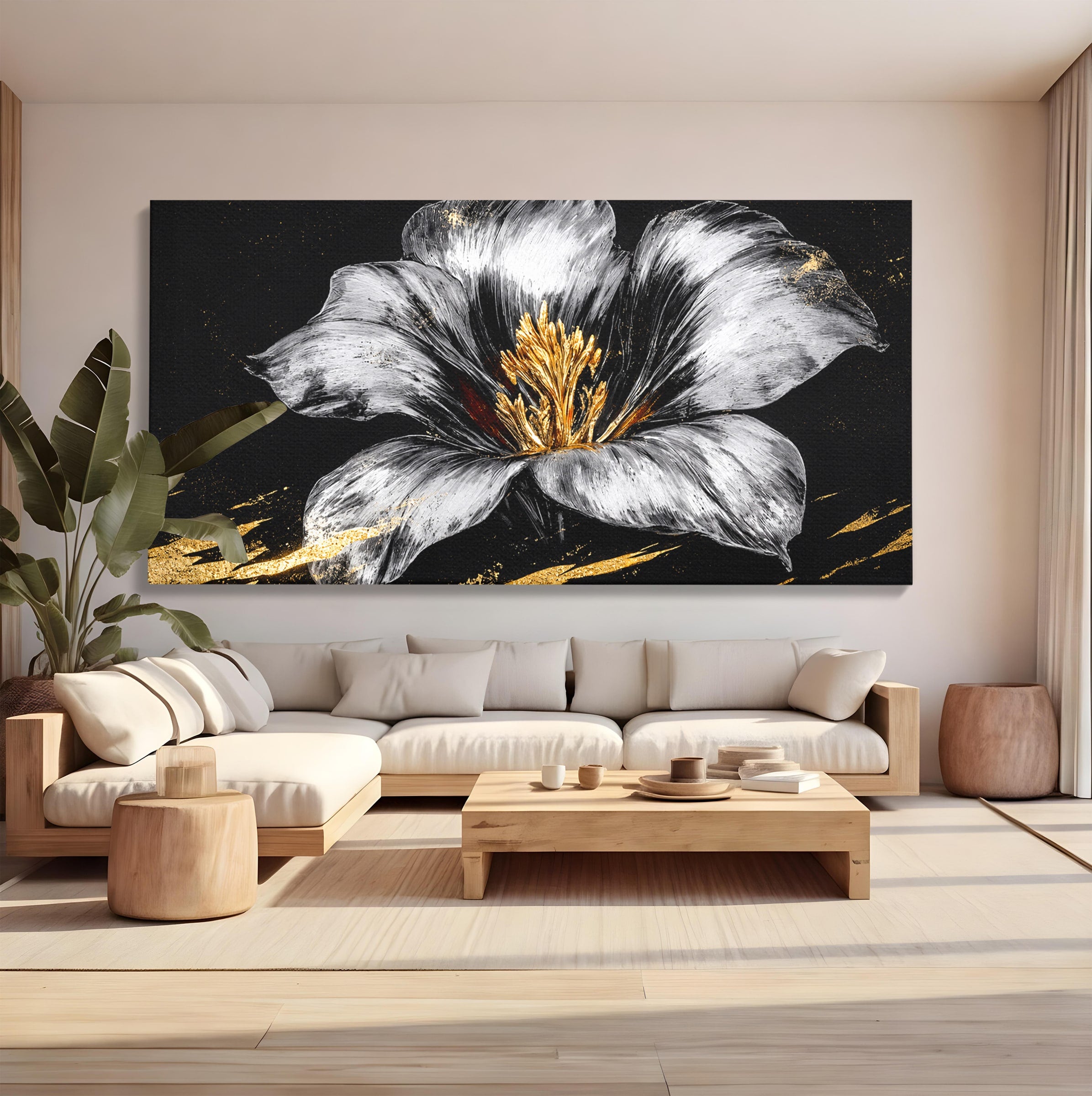 Tablou Canvas Premium LuxCanva® A1828, Eleganță de Argint, Floare, Eleganta, Abstract, Dormitor, Living, Culori Vibrante