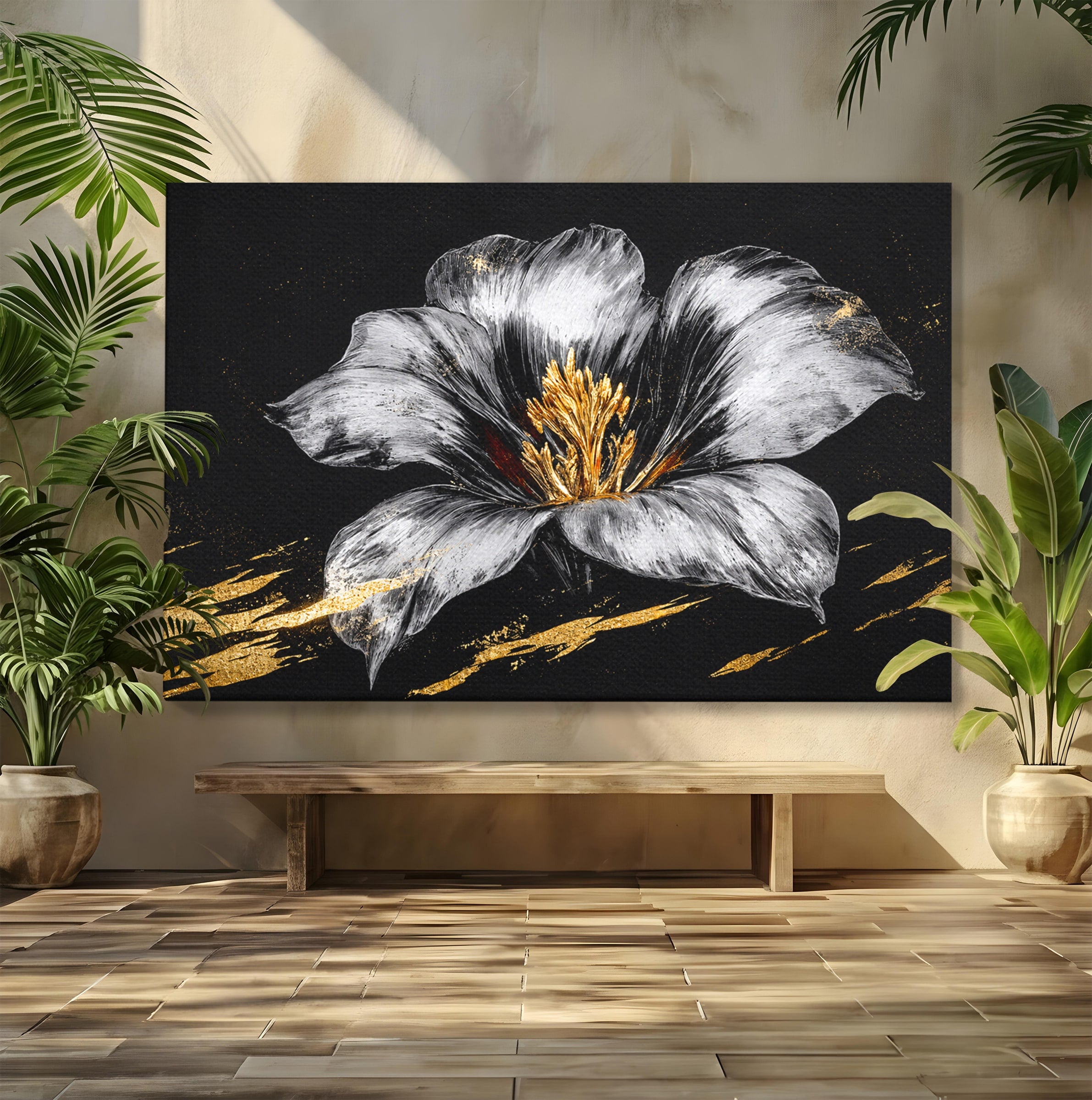 Tablou Canvas Premium LuxCanva® A1828, Eleganță de Argint, Floare, Eleganta, Abstract, Dormitor, Living, Culori Vibrante