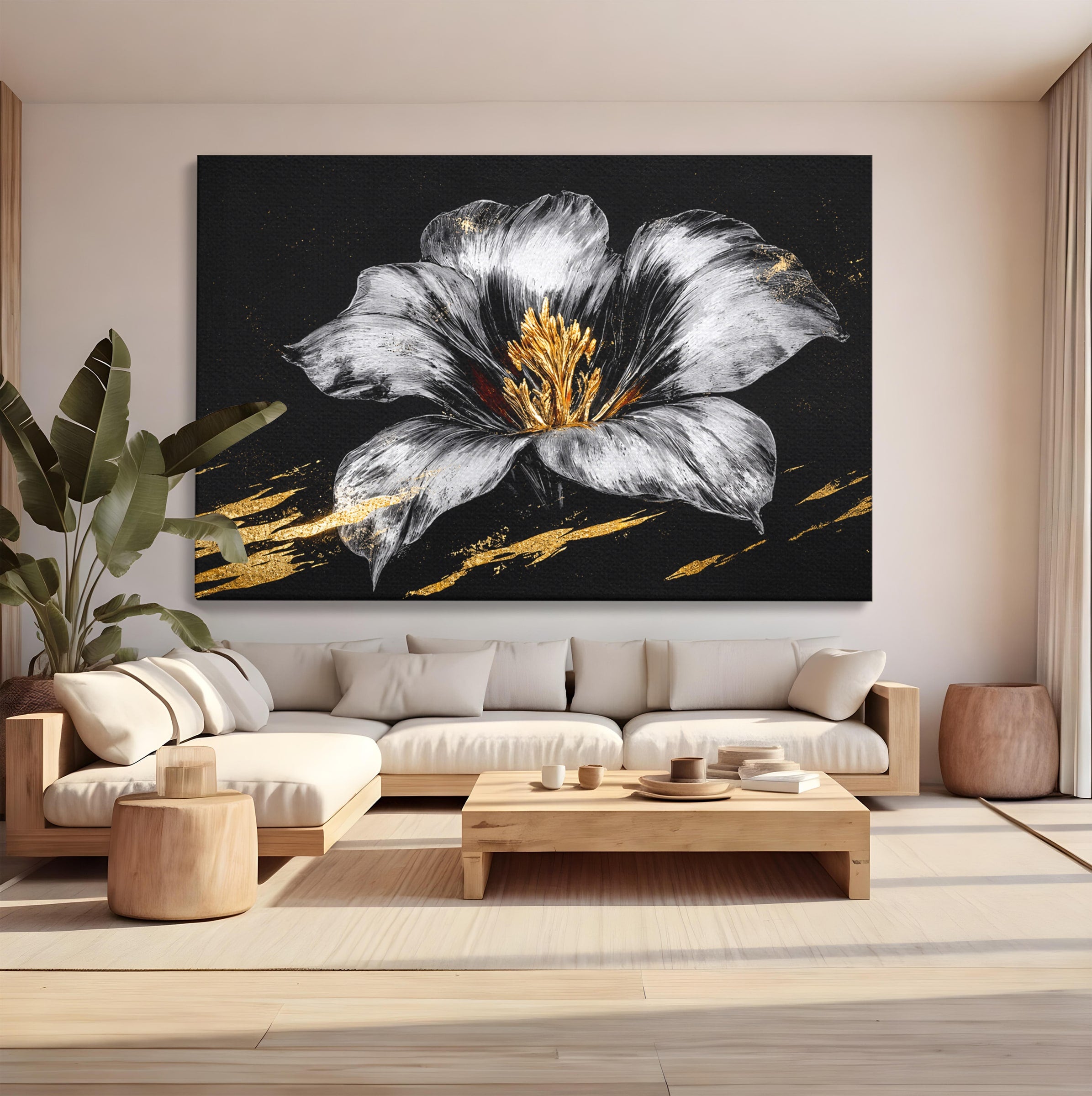Tablou Canvas Premium LuxCanva® A1828, Eleganță de Argint, Floare, Eleganta, Abstract, Dormitor, Living, Culori Vibrante