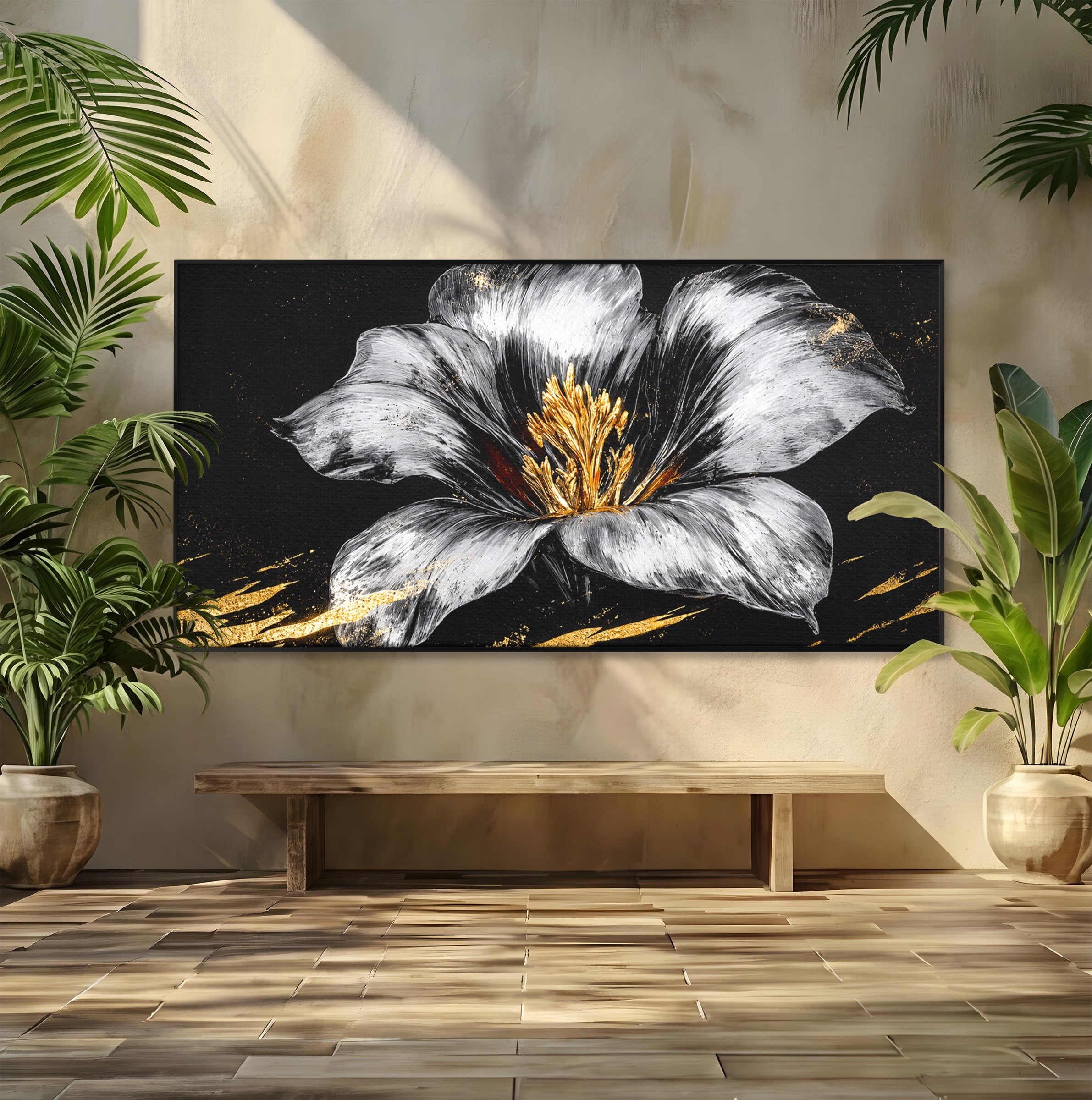 Tablou Canvas Premium LuxCanva® A1828, Eleganță de Argint, Floare, Eleganta, Abstract, Dormitor, Living, Culori Vibrante