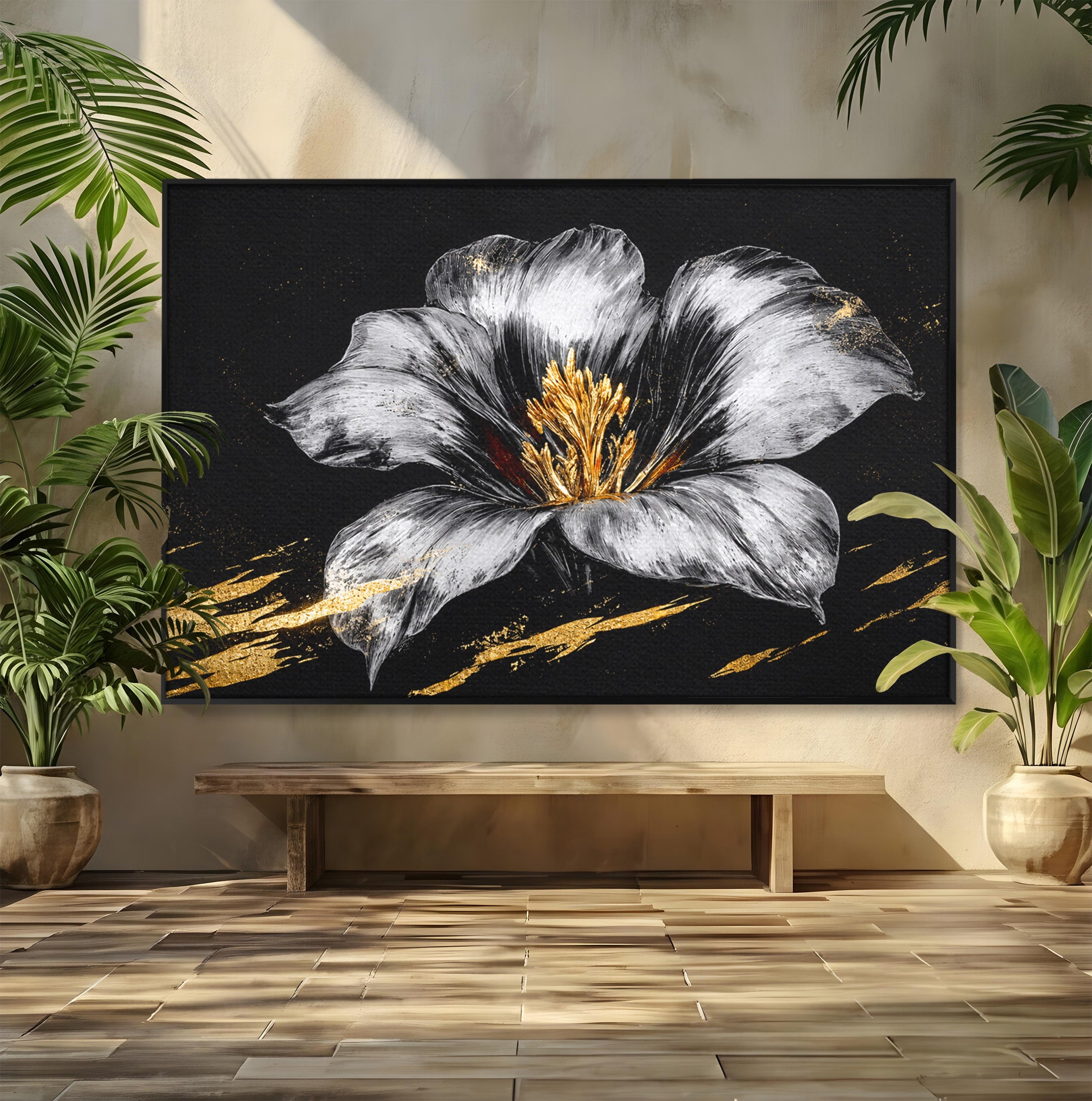 Tablou Canvas Premium LuxCanva® A1828, Eleganță de Argint, Floare, Eleganta, Abstract, Dormitor, Living, Culori Vibrante