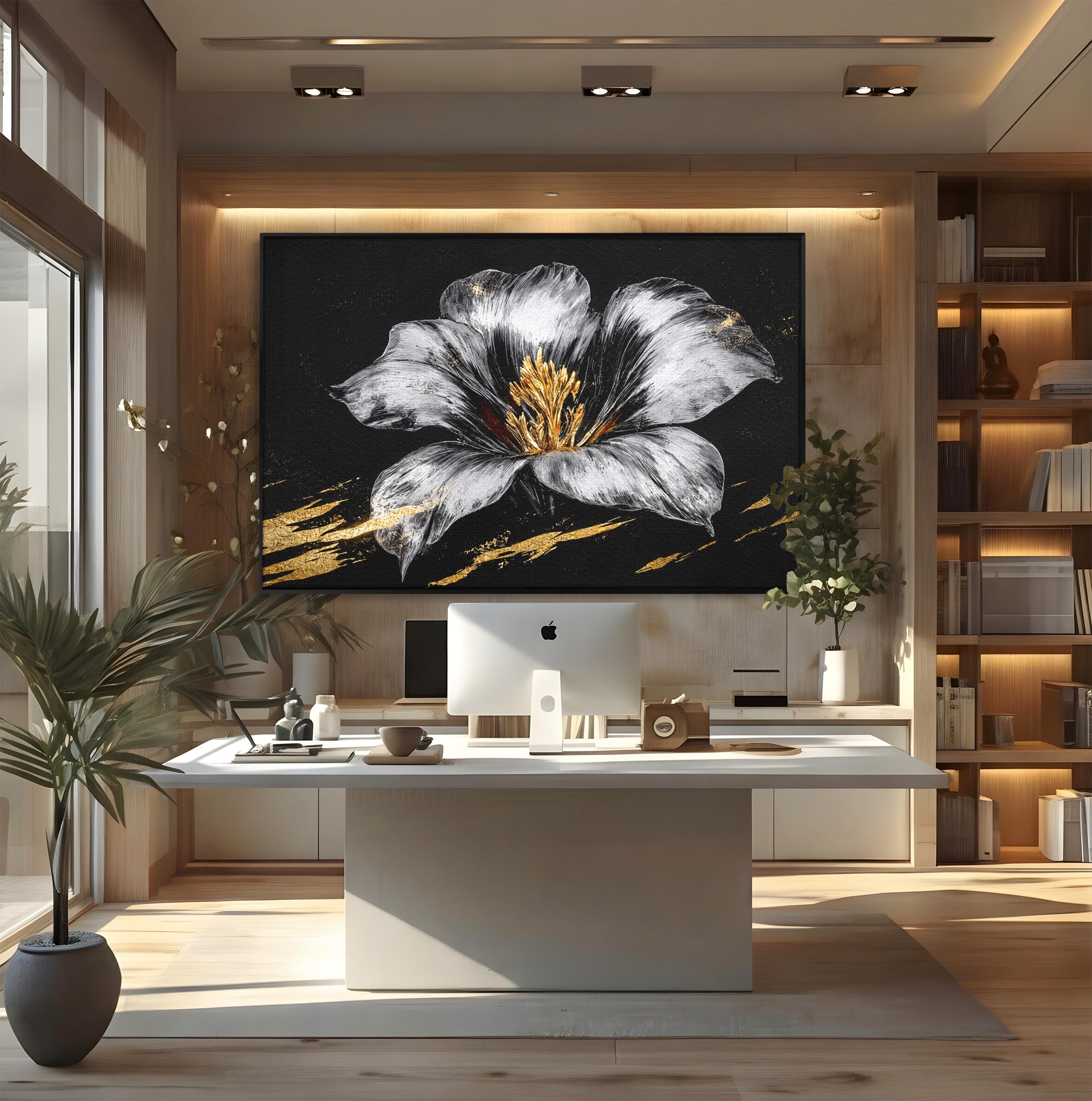 Tablou Canvas Premium LuxCanva® A1828, Eleganță de Argint, Floare, Eleganta, Abstract, Dormitor, Living, Culori Vibrante