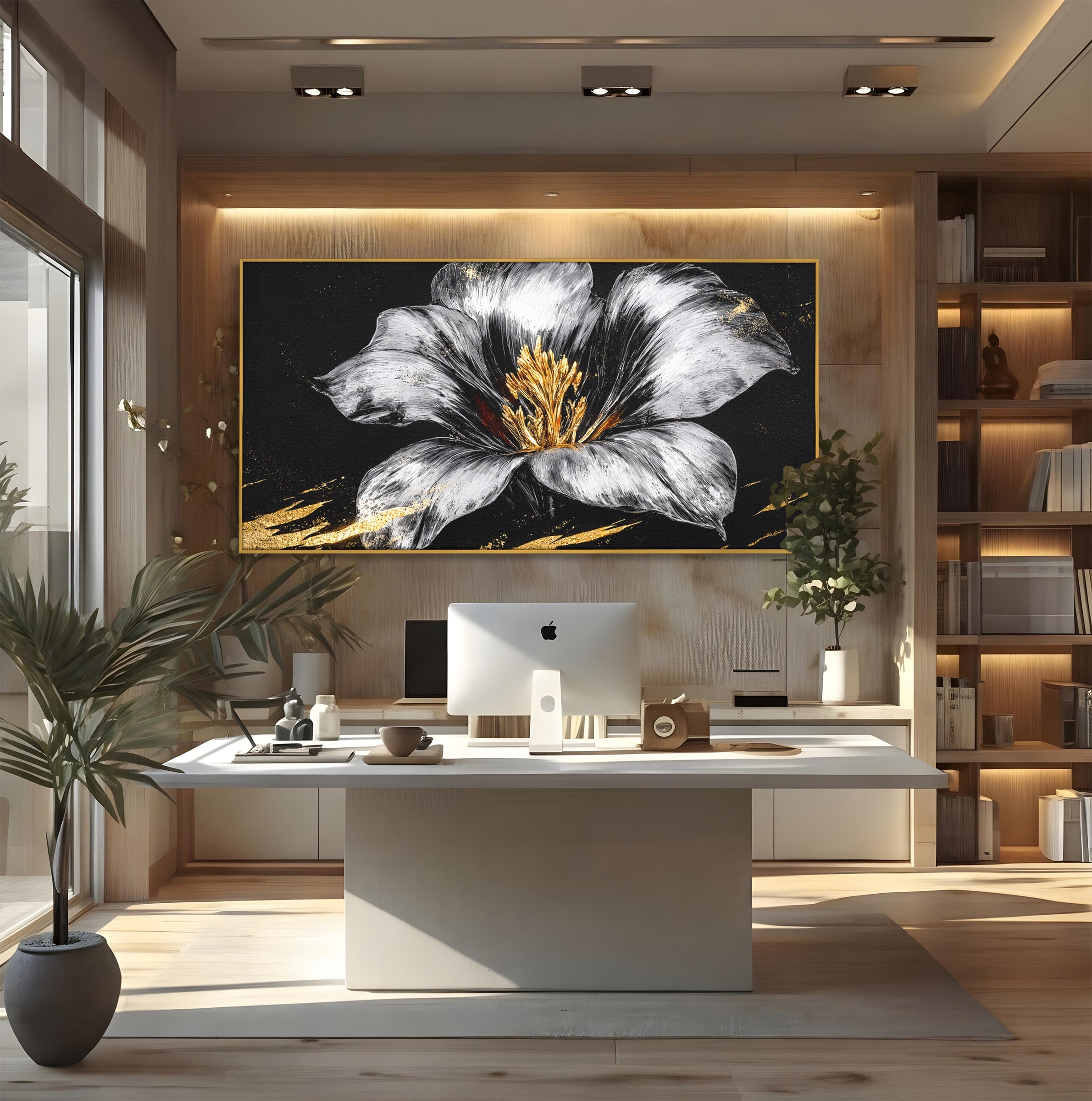 Tablou Canvas Premium LuxCanva® A1828, Eleganță de Argint, Floare, Eleganta, Abstract, Dormitor, Living, Culori Vibrante