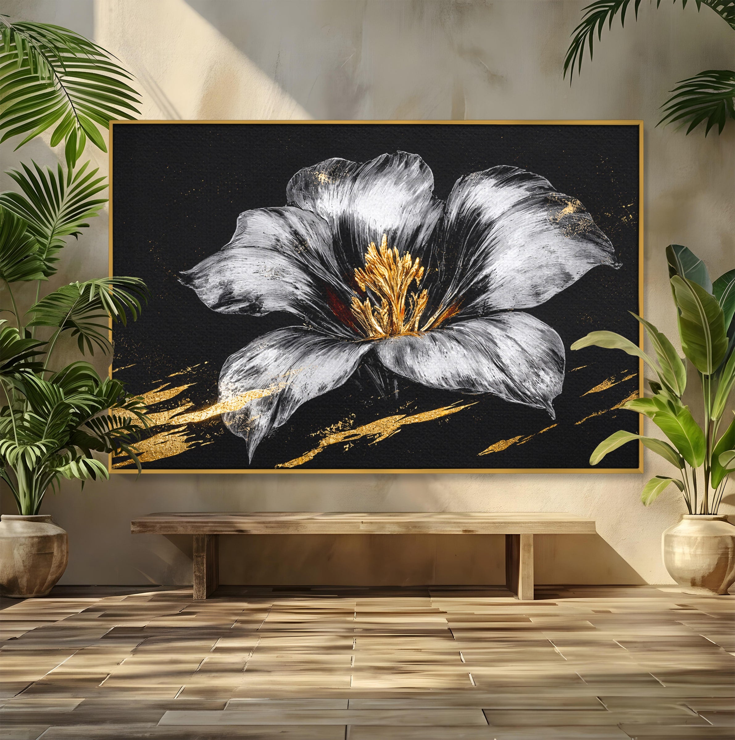 Tablou Canvas Premium LuxCanva® A1828, Eleganță de Argint, Floare, Eleganta, Abstract, Dormitor, Living, Culori Vibrante