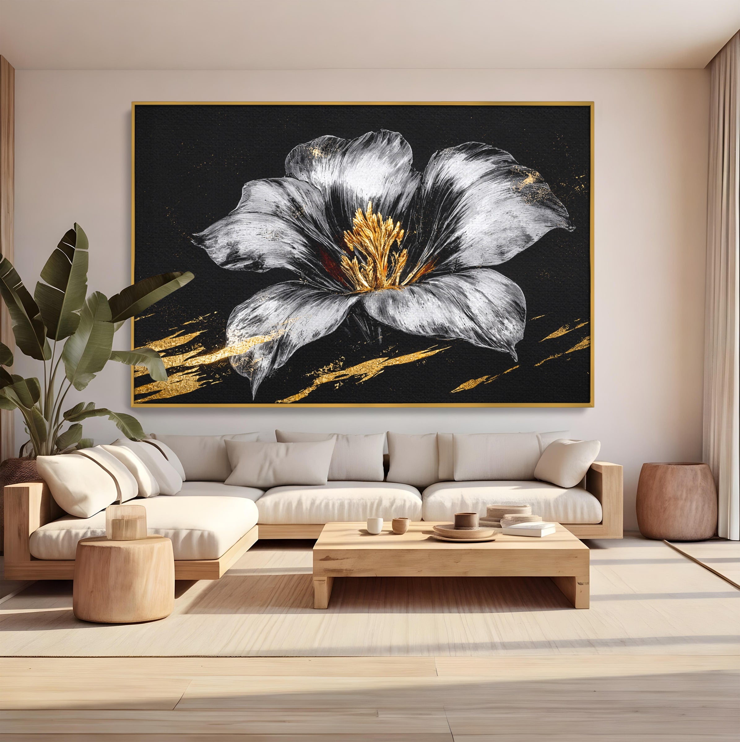 Tablou Canvas Premium LuxCanva® A1828, Eleganță de Argint, Floare, Eleganta, Abstract, Dormitor, Living, Culori Vibrante