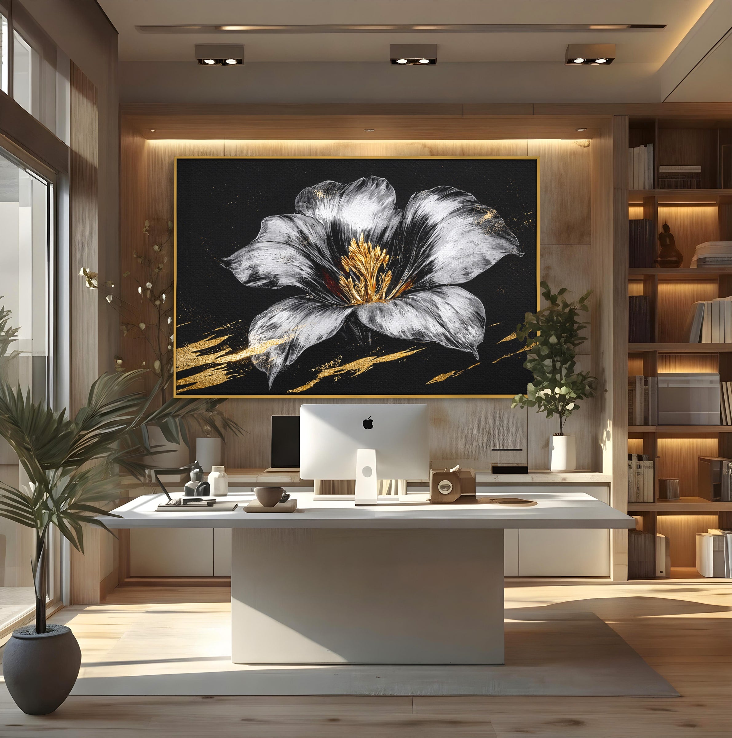 Tablou Canvas Premium LuxCanva® A1828, Eleganță de Argint, Floare, Eleganta, Abstract, Dormitor, Living, Culori Vibrante