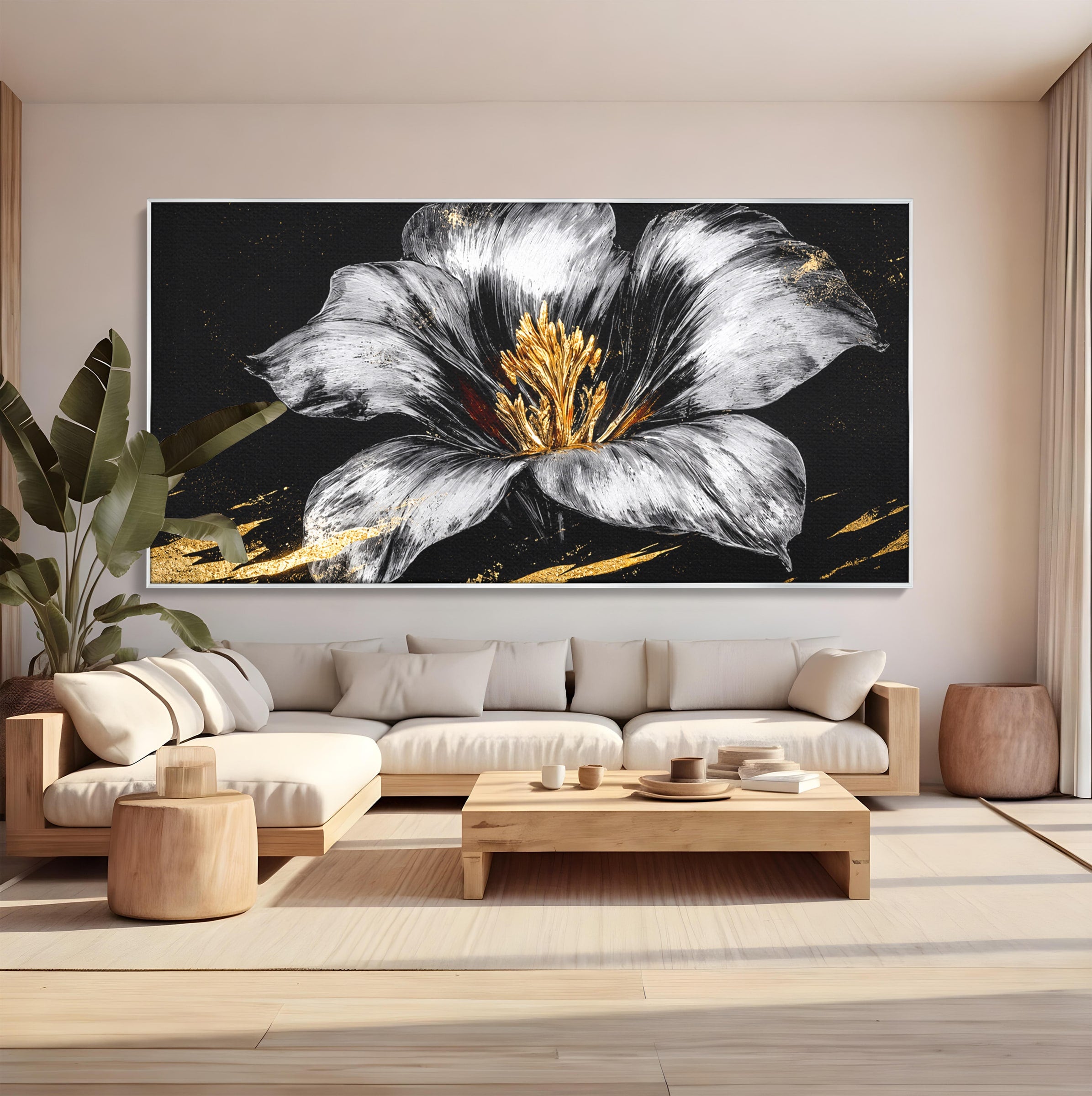 Tablou Canvas Premium LuxCanva® A1828, Eleganță de Argint, Floare, Eleganta, Abstract, Dormitor, Living, Culori Vibrante