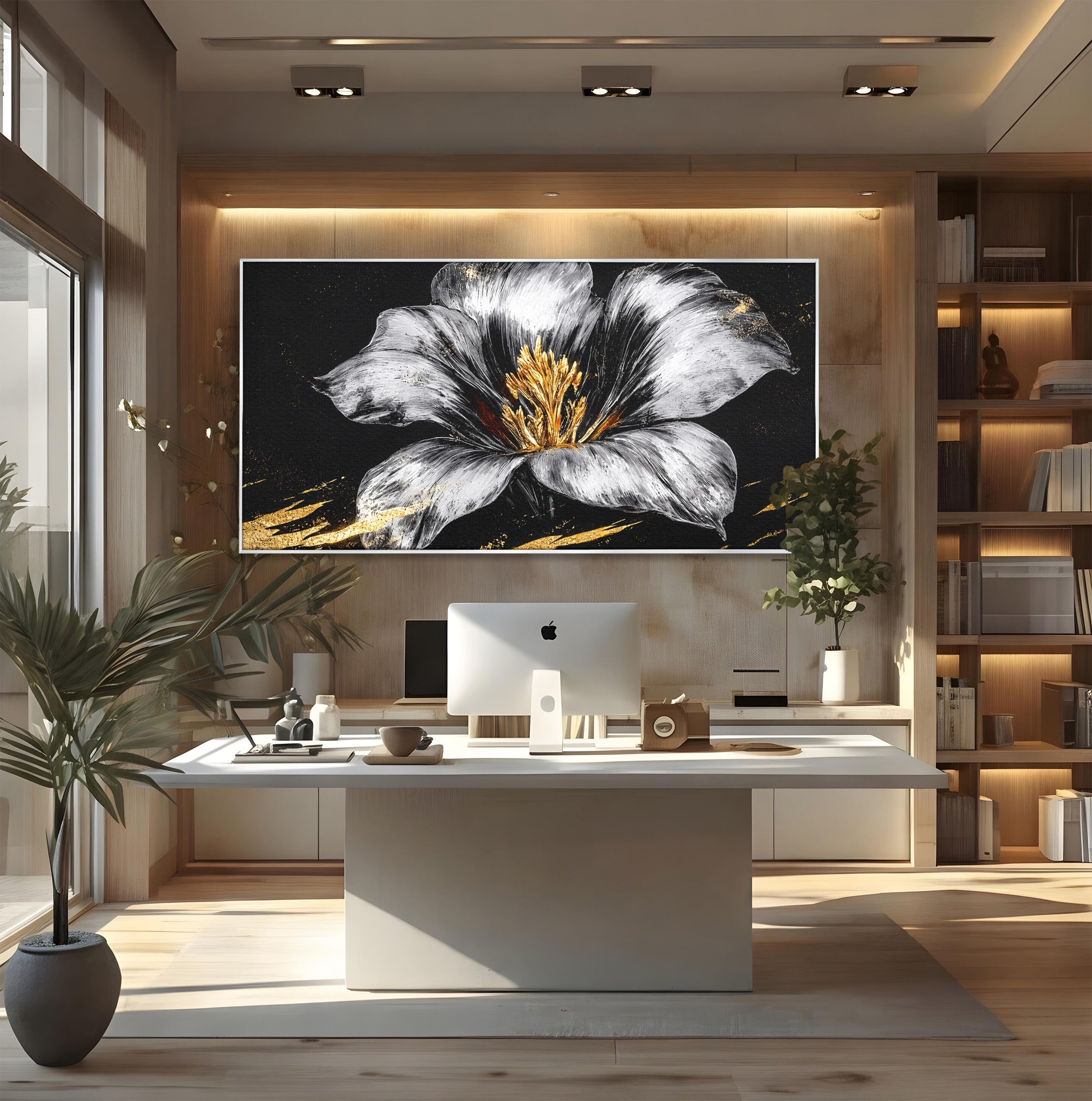 Tablou Canvas Premium LuxCanva® A1828, Eleganță de Argint, Floare, Eleganta, Abstract, Dormitor, Living, Culori Vibrante