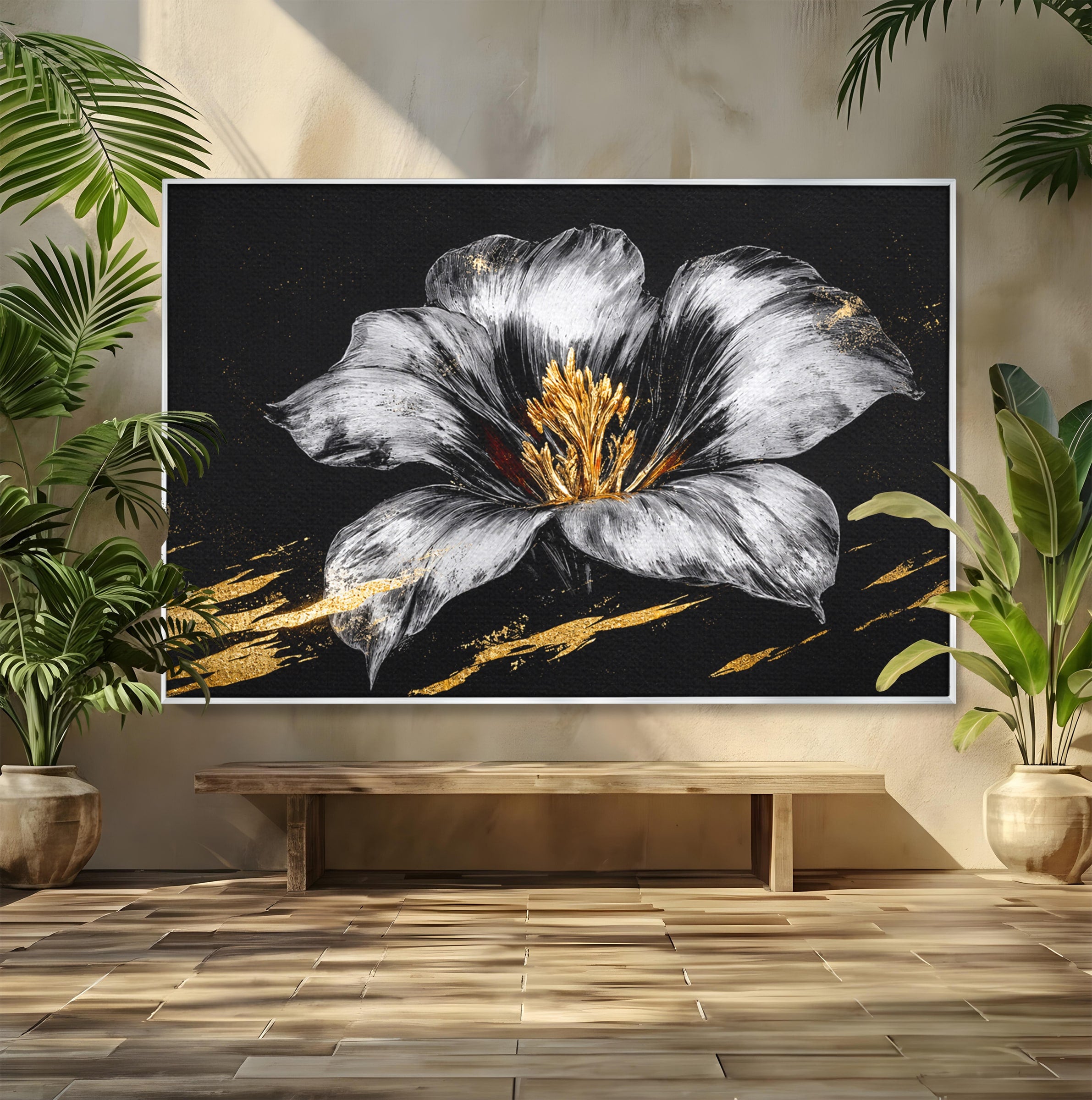 Tablou Canvas Premium LuxCanva® A1828, Eleganță de Argint, Floare, Eleganta, Abstract, Dormitor, Living, Culori Vibrante