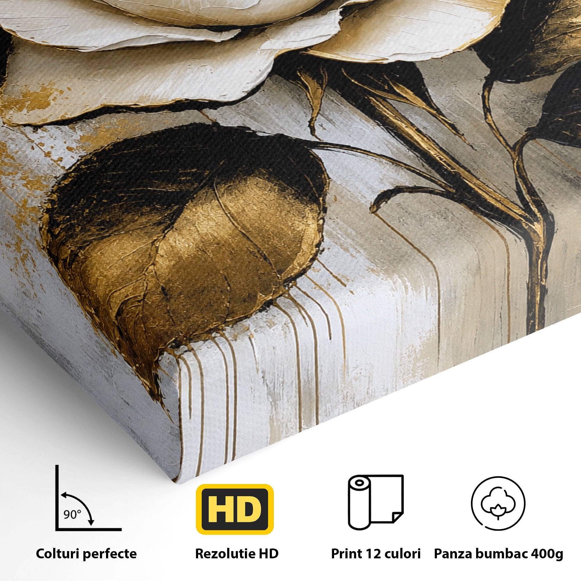 Tablou Canvas Premium LuxCanva® A1831, Trandafirul De Aur, Trandafir, Floare, Eleganta, Arta, Dormitor, Living, Culori Vibrante