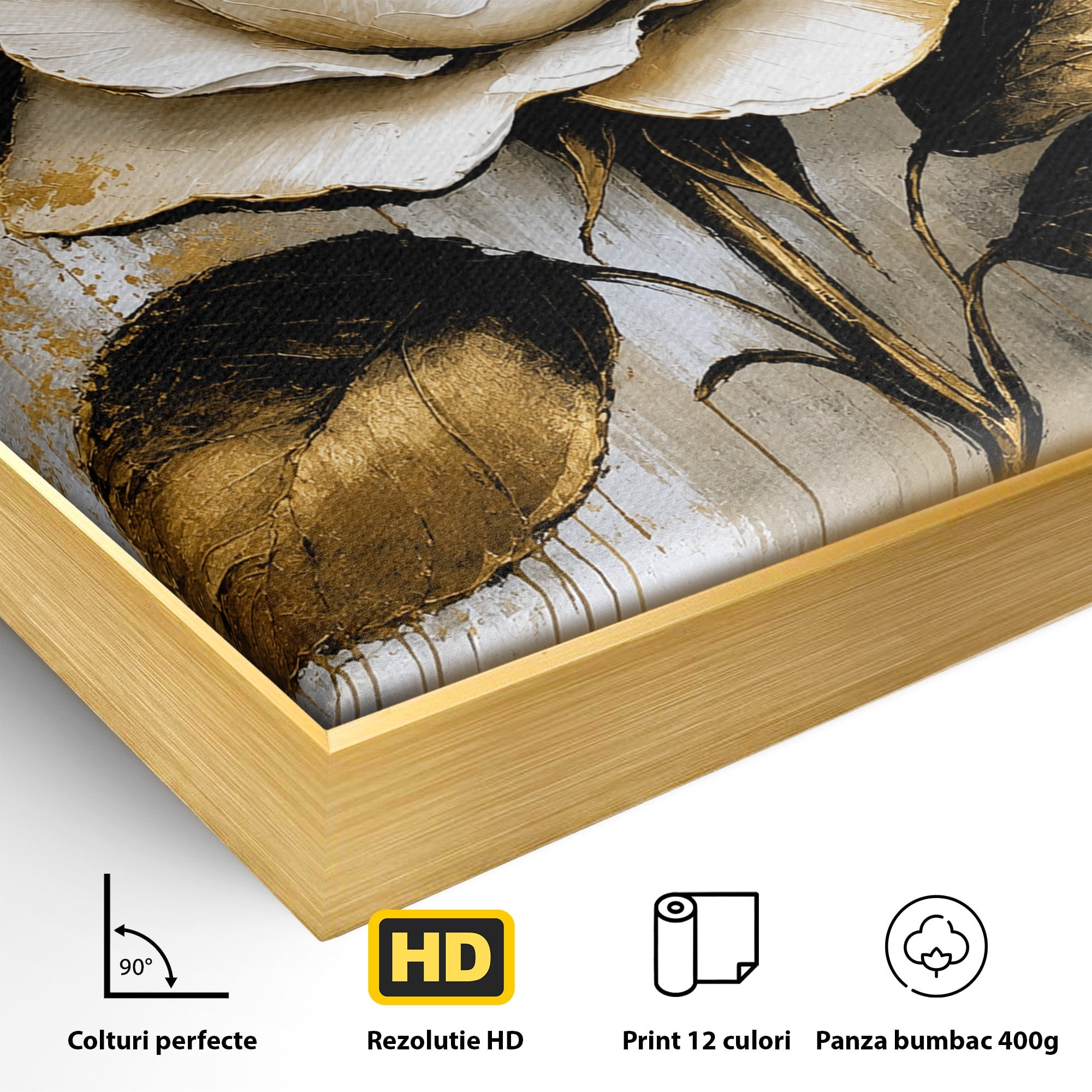 Tablou Canvas Premium LuxCanva® A1831, Trandafirul De Aur, Trandafir, Floare, Eleganta, Arta, Dormitor, Living, Culori Vibrante