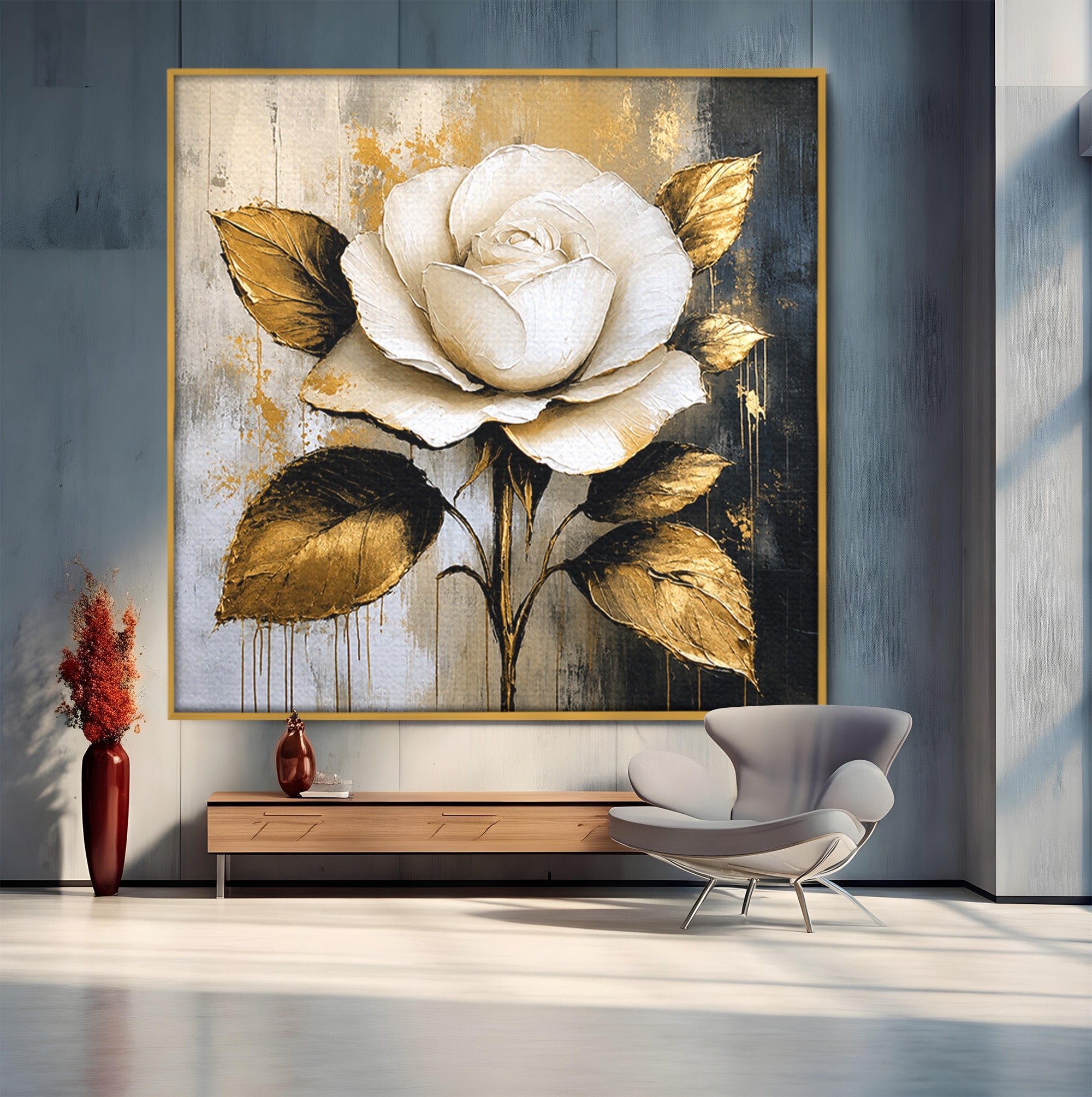 Tablou Canvas Premium LuxCanva® A1831, Trandafirul De Aur, Trandafir, Floare, Eleganta, Arta, Dormitor, Living, Culori Vibrante