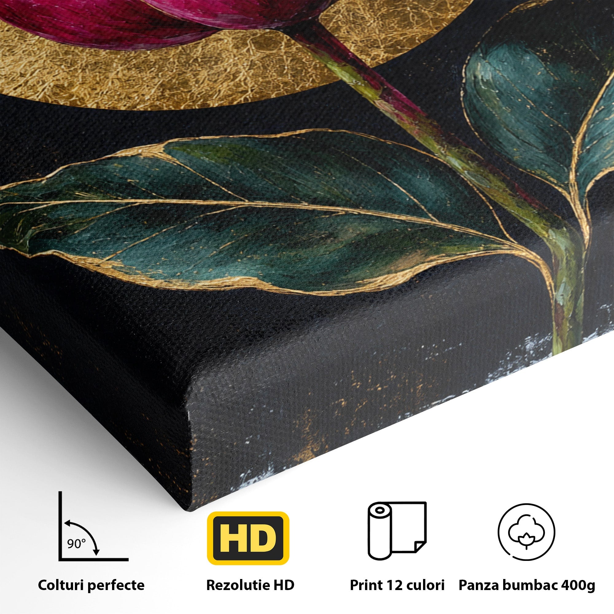 Tablou Canvas Premium LuxCanva® A1832, Eclipsa Florii, Floare, Lotus, Auriu, Living, Dormitor, Culori Vibrante