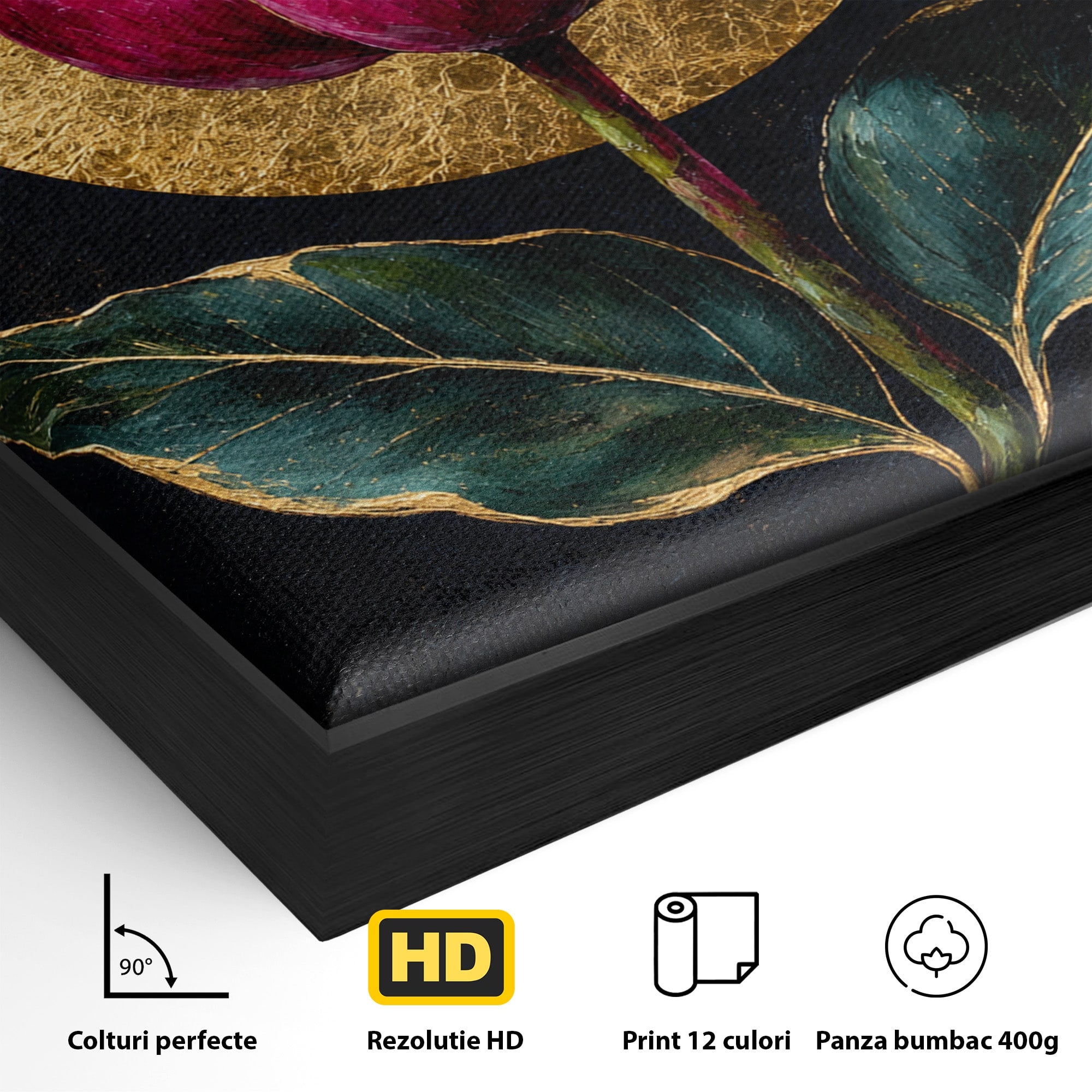 Tablou Canvas Premium LuxCanva® A1832, Eclipsa Florii, Floare, Lotus, Auriu, Living, Dormitor, Culori Vibrante