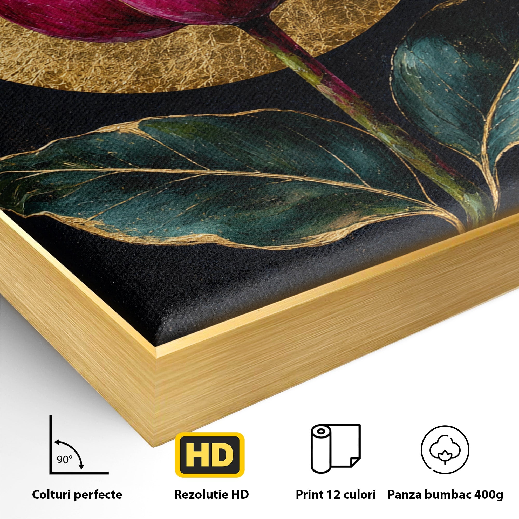 Tablou Canvas Premium LuxCanva® A1832, Eclipsa Florii, Floare, Lotus, Auriu, Living, Dormitor, Culori Vibrante