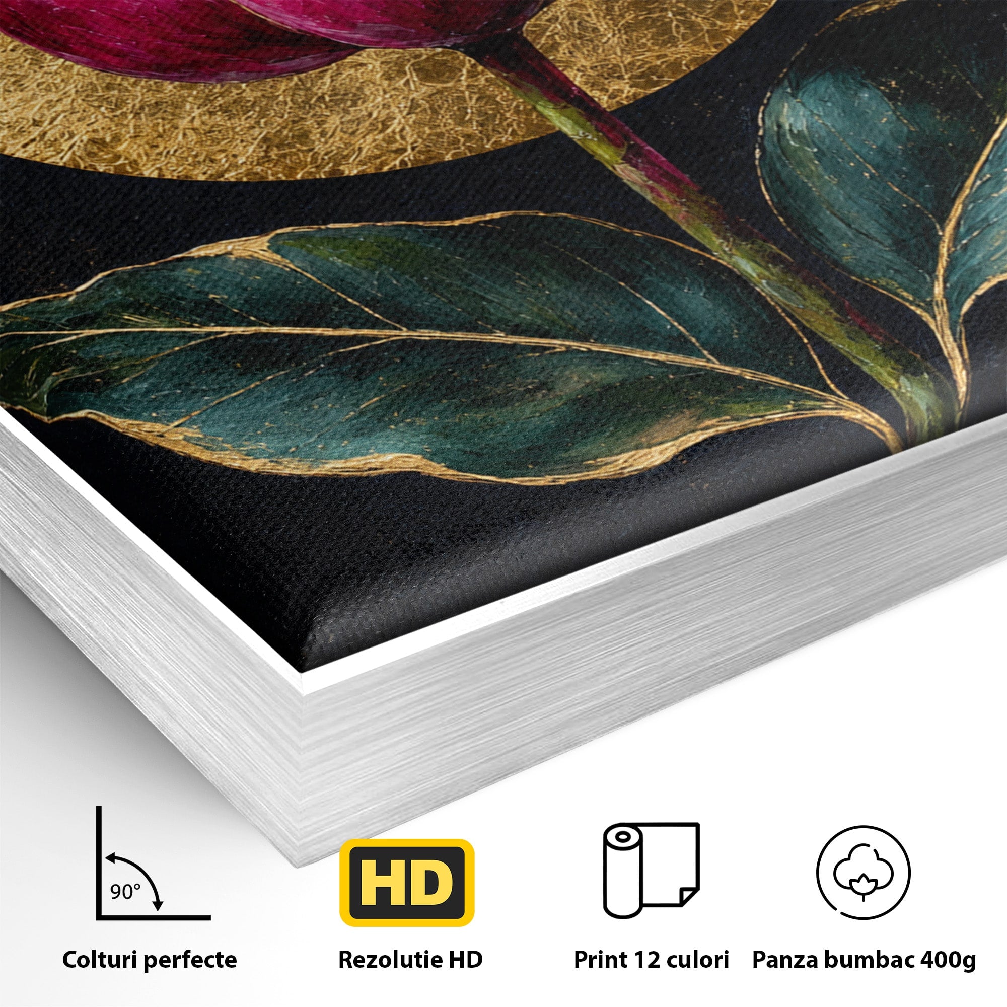 Tablou Canvas Premium LuxCanva® A1832, Eclipsa Florii, Floare, Lotus, Auriu, Living, Dormitor, Culori Vibrante
