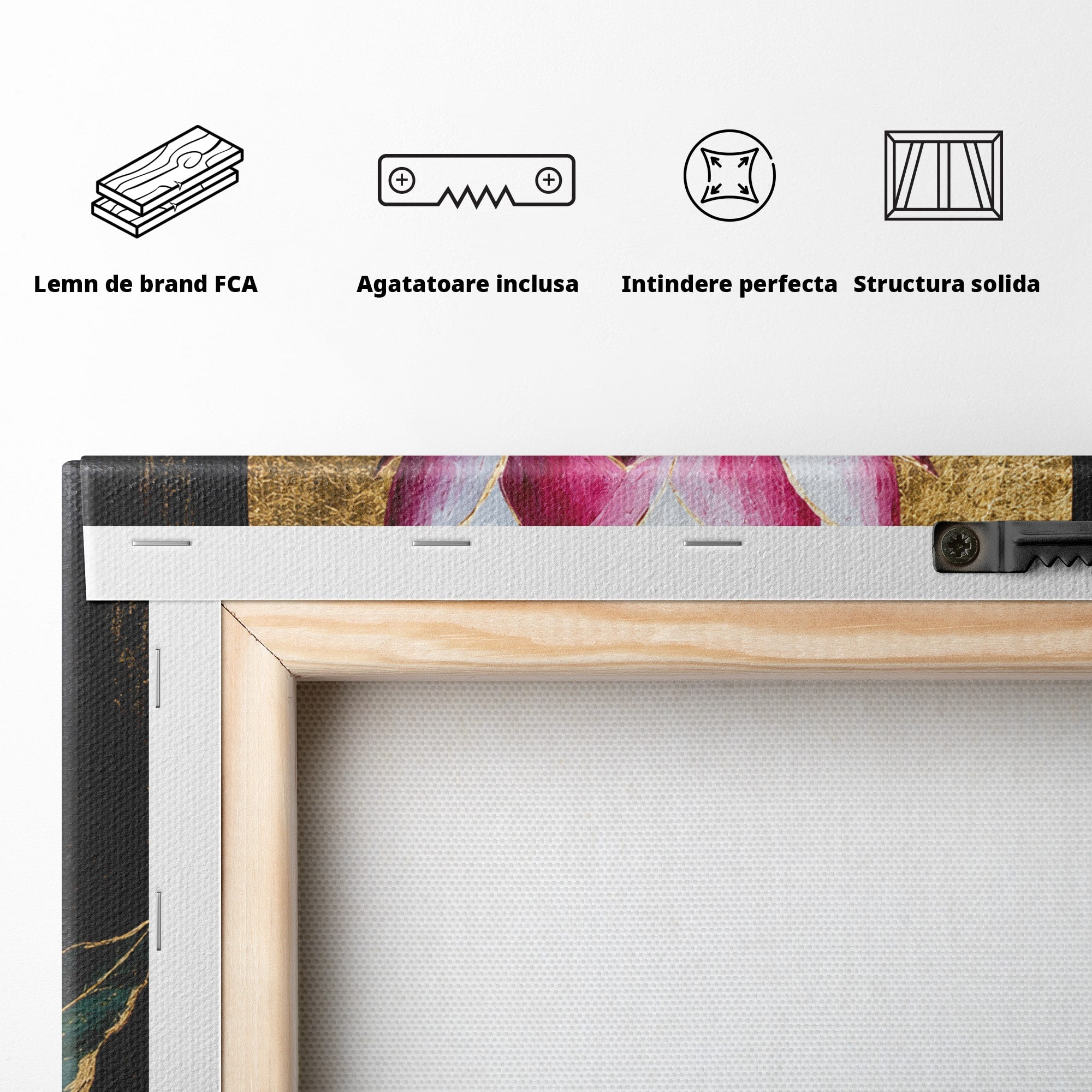 Tablou Canvas Premium LuxCanva® A1832, Eclipsa Florii, Floare, Lotus, Auriu, Living, Dormitor, Culori Vibrante