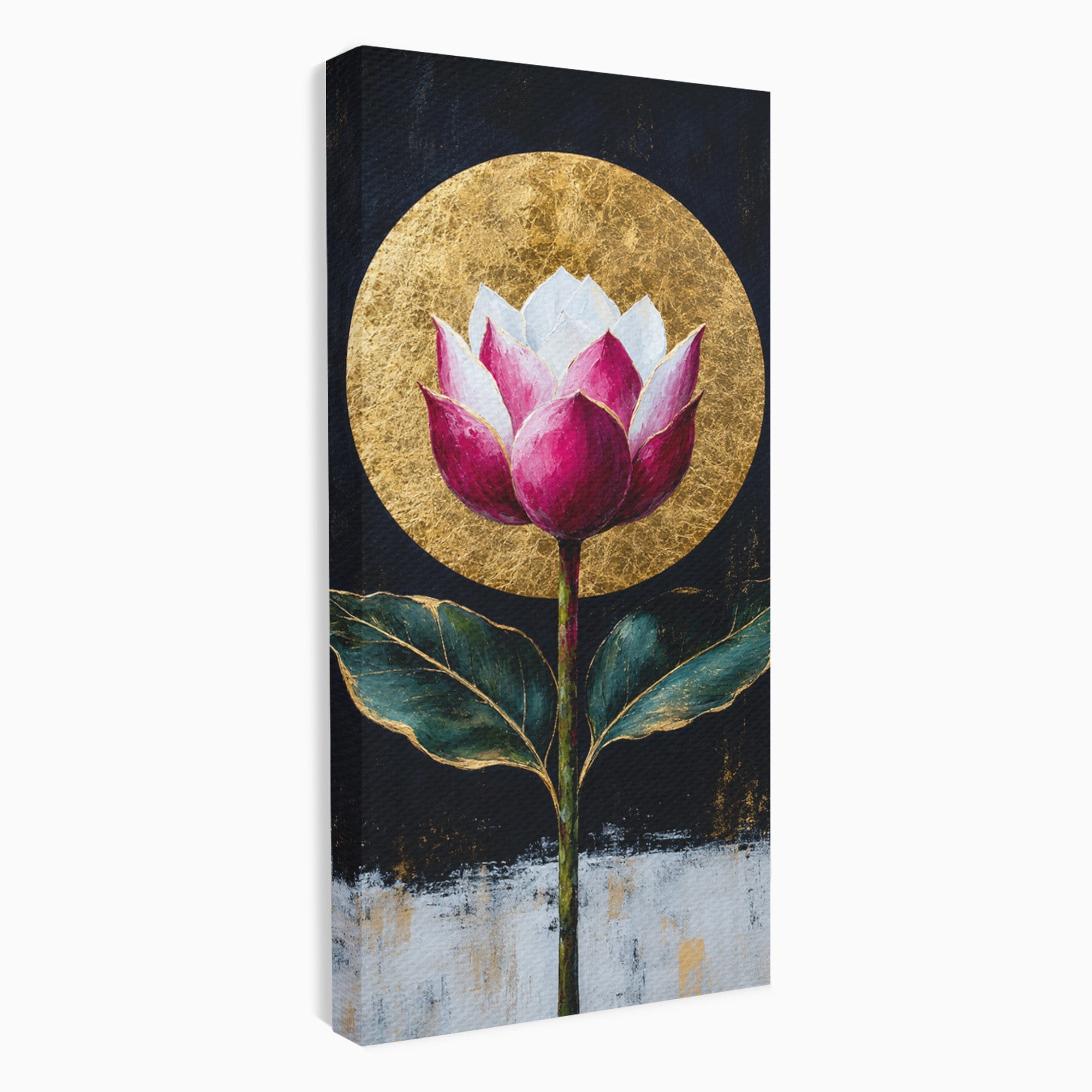 Tablou Canvas Premium LuxCanva® A1832, Eclipsa Florii, Floare, Lotus, Auriu, Living, Dormitor, Culori Vibrante