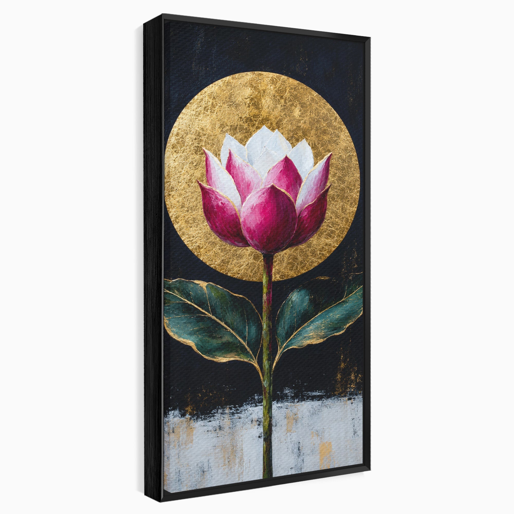 Tablou Canvas Premium LuxCanva® A1832, Eclipsa Florii, Floare, Lotus, Auriu, Living, Dormitor, Culori Vibrante