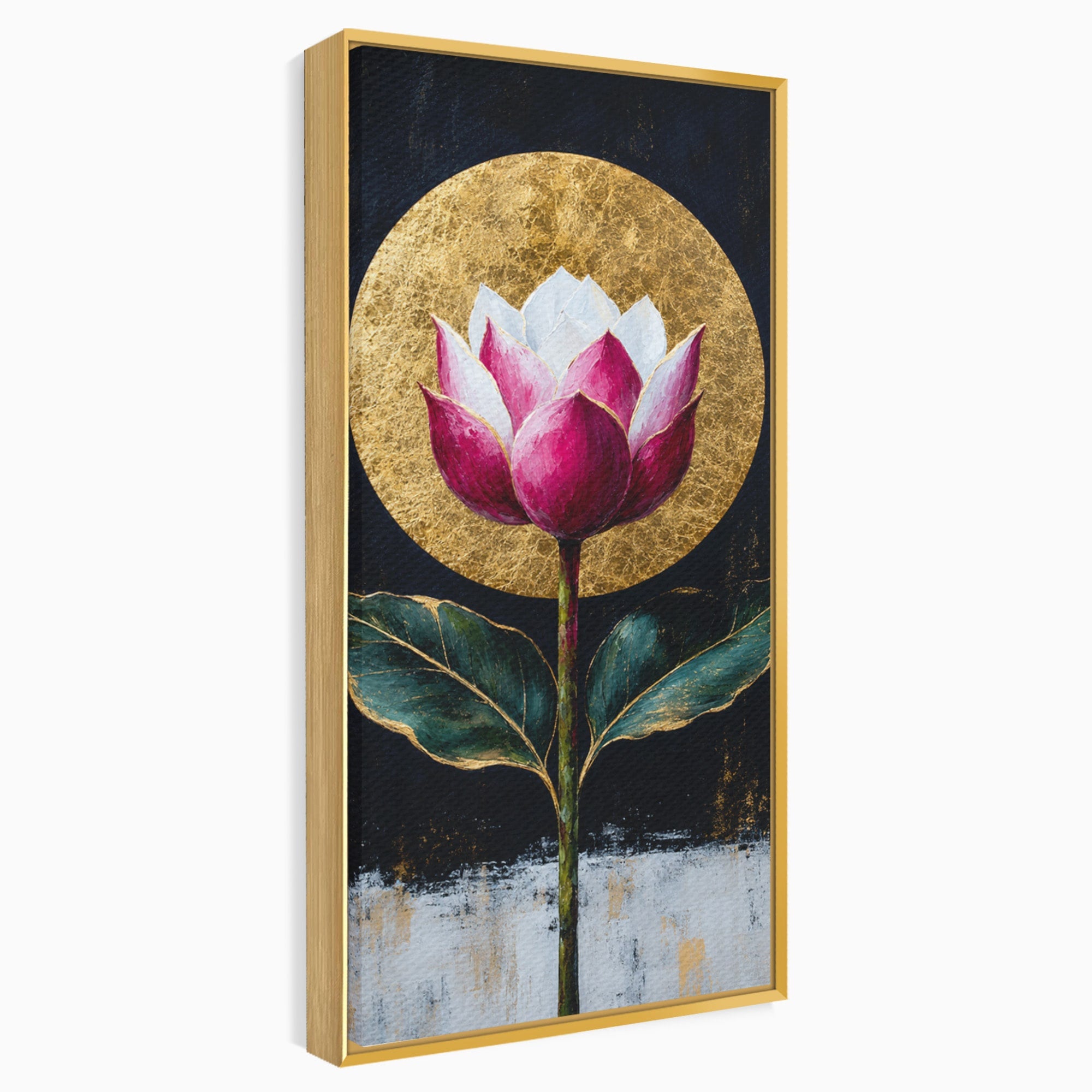 Tablou Canvas Premium LuxCanva® A1832, Eclipsa Florii, Floare, Lotus, Auriu, Living, Dormitor, Culori Vibrante