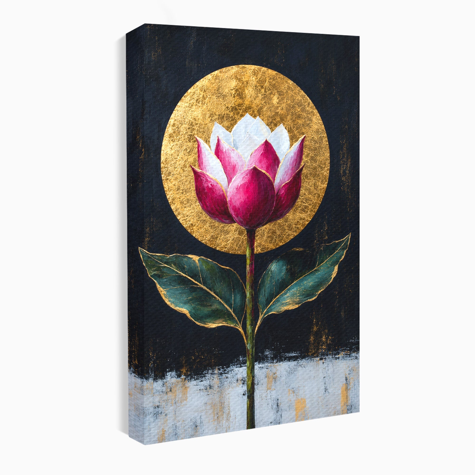 Tablou Canvas Premium LuxCanva® A1832, Eclipsa Florii, Floare, Lotus, Auriu, Living, Dormitor, Culori Vibrante