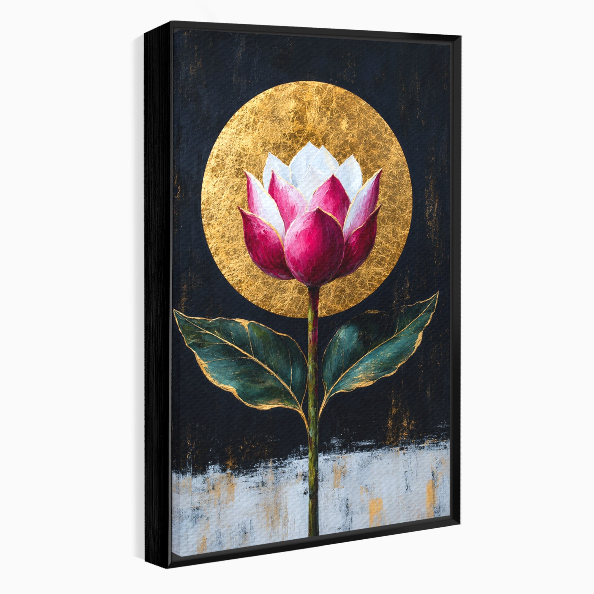 Tablou Canvas Premium LuxCanva® A1832, Eclipsa Florii, Floare, Lotus, Auriu, Living, Dormitor, Culori Vibrante