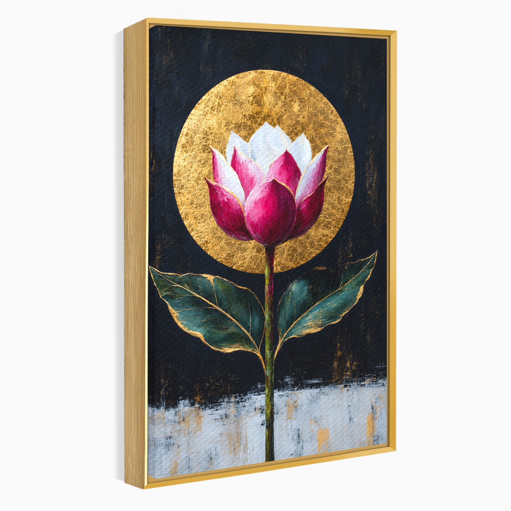 Tablou Canvas Premium LuxCanva® A1832, Eclipsa Florii, Floare, Lotus, Auriu, Living, Dormitor, Culori Vibrante