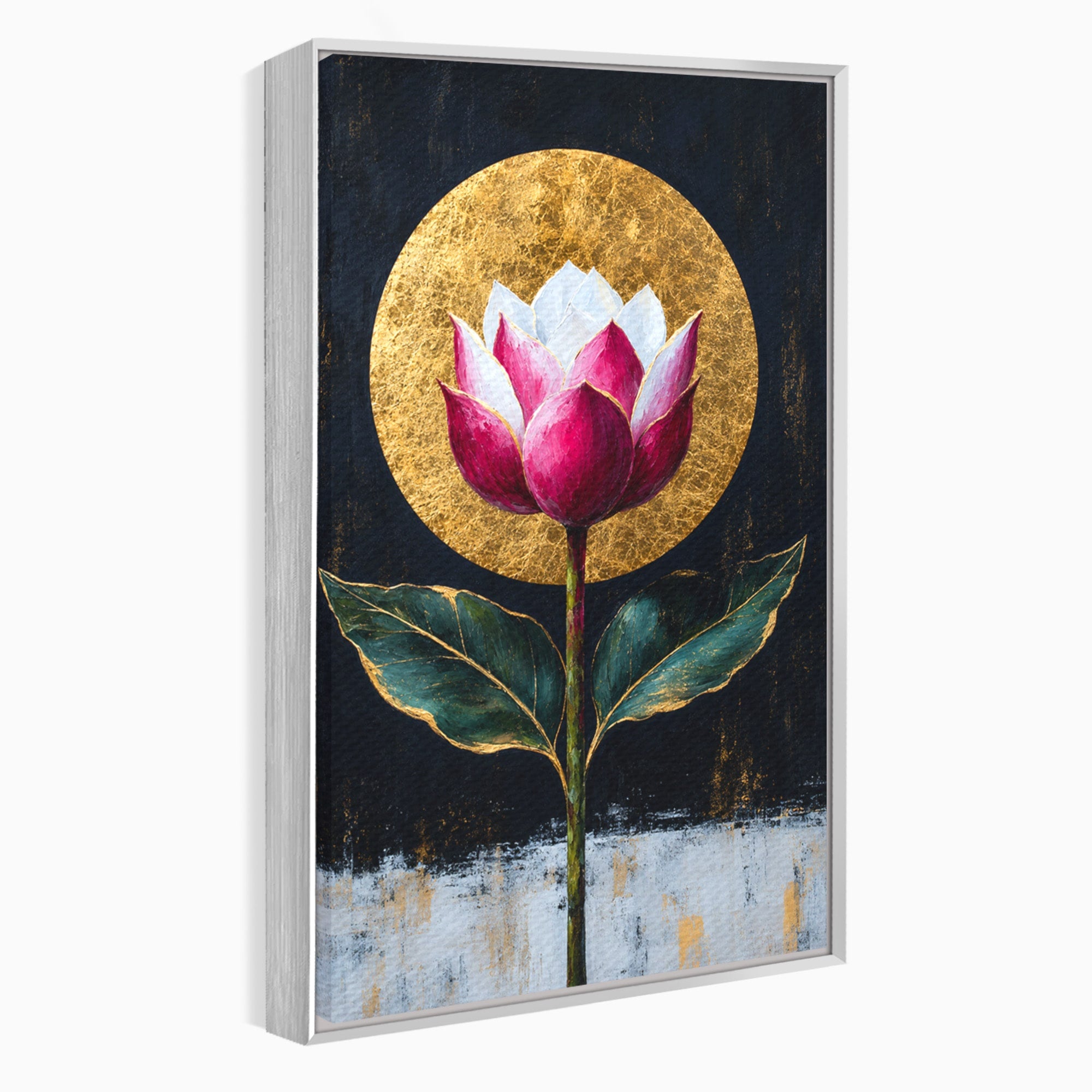 Tablou Canvas Premium LuxCanva® A1832, Eclipsa Florii, Floare, Lotus, Auriu, Living, Dormitor, Culori Vibrante
