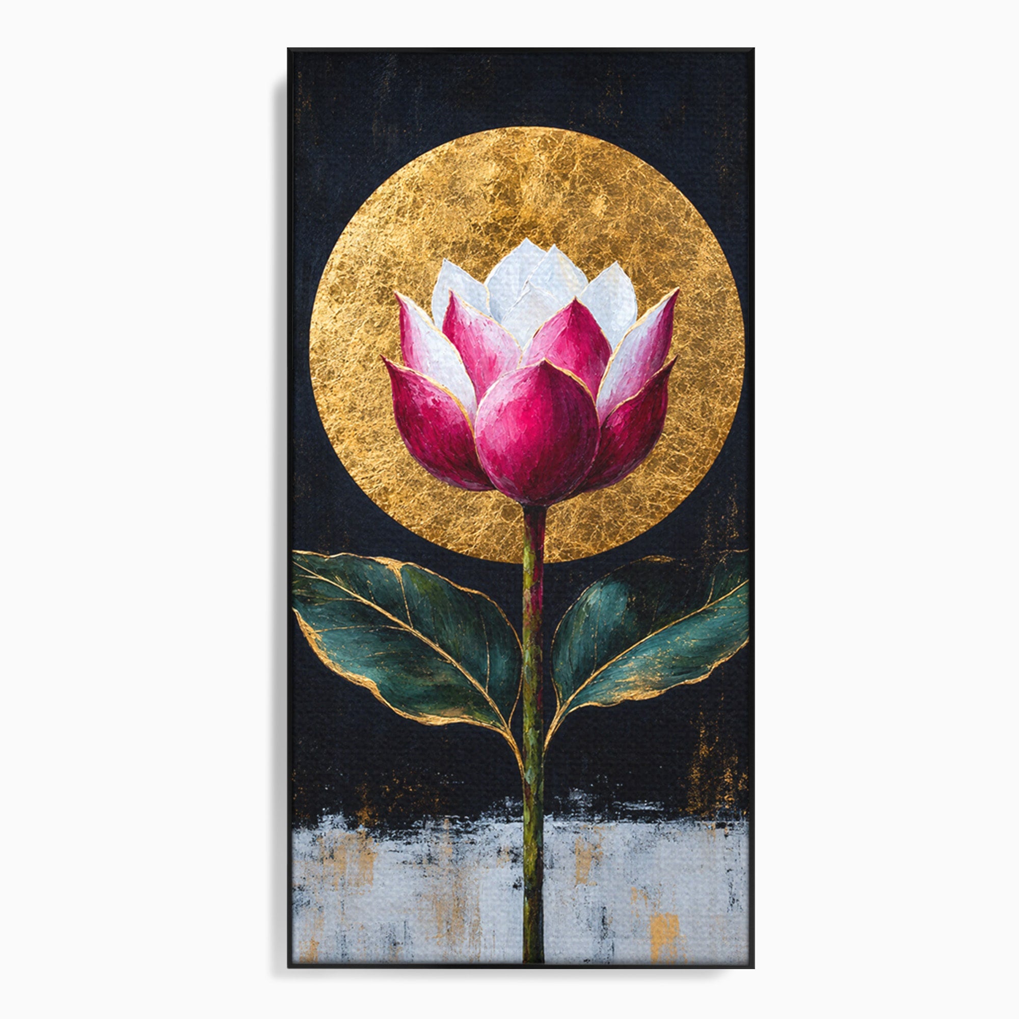 Tablou Canvas Premium LuxCanva® A1832, Eclipsa Florii, Floare, Lotus, Auriu, Living, Dormitor, Culori Vibrante
