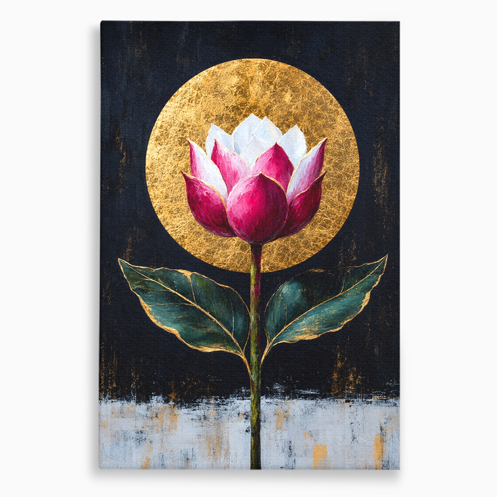 Tablou Canvas Premium LuxCanva® A1832, Eclipsa Florii, Floare, Lotus, Auriu, Living, Dormitor, Culori Vibrante