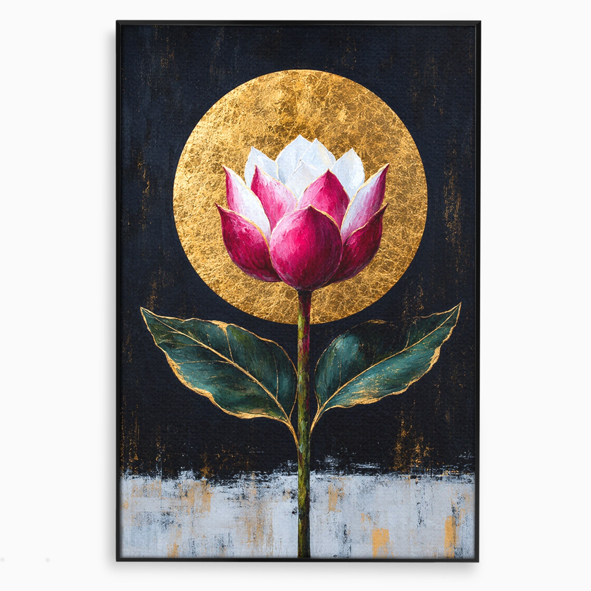Tablou Canvas Premium LuxCanva® A1832, Eclipsa Florii, Floare, Lotus, Auriu, Living, Dormitor, Culori Vibrante